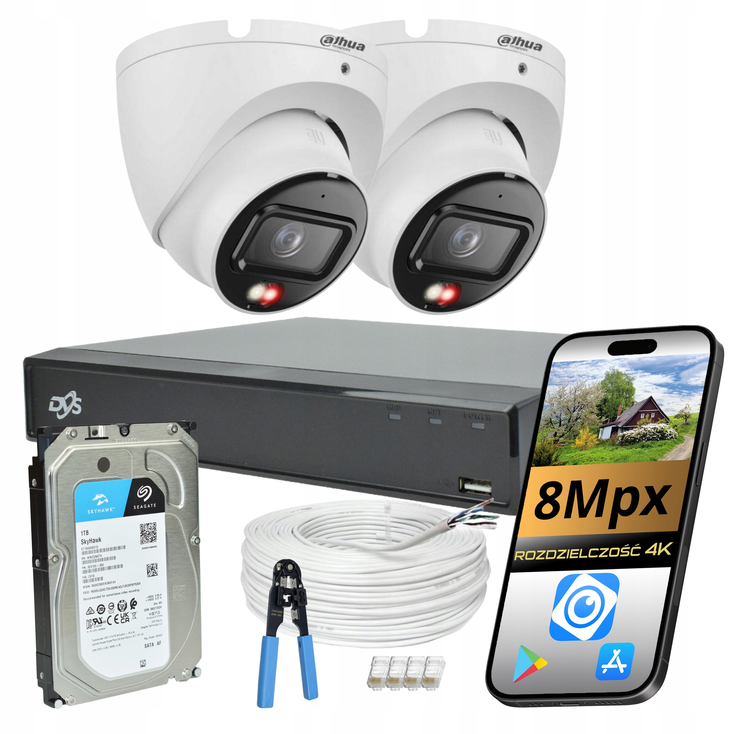 Sada Pro Monitorování Domácnosti 2 Kopulové Kamery Dahua Ip Poe 4K 8Mpx Ai Disk