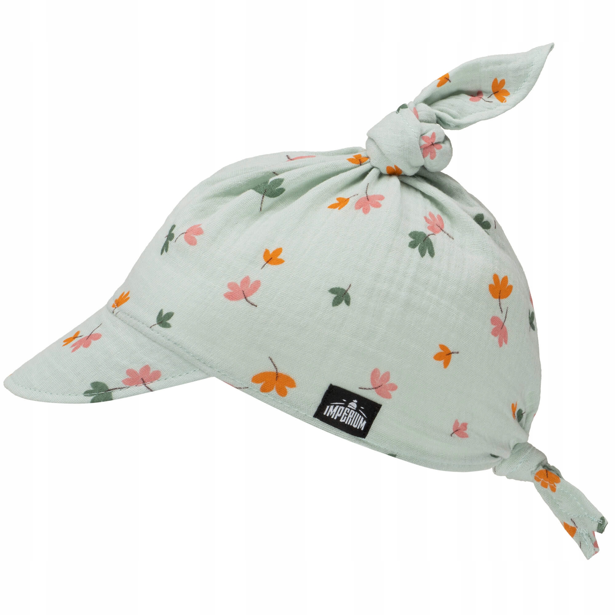 

Chustka z daszkiem muślinowa Miętowa w Listki