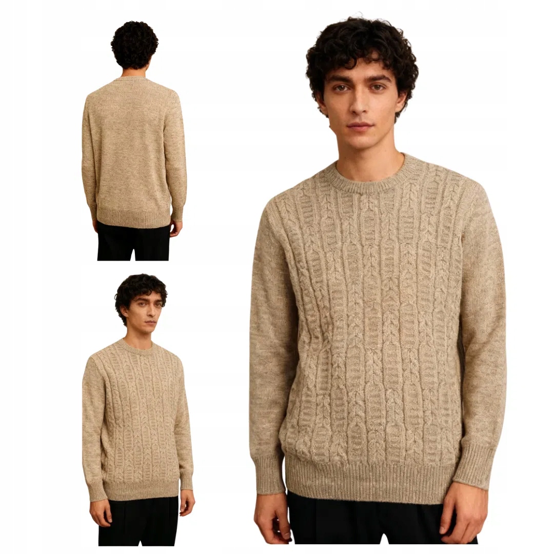 Teplý pánský svetr pod krk béžový Captain Mike M