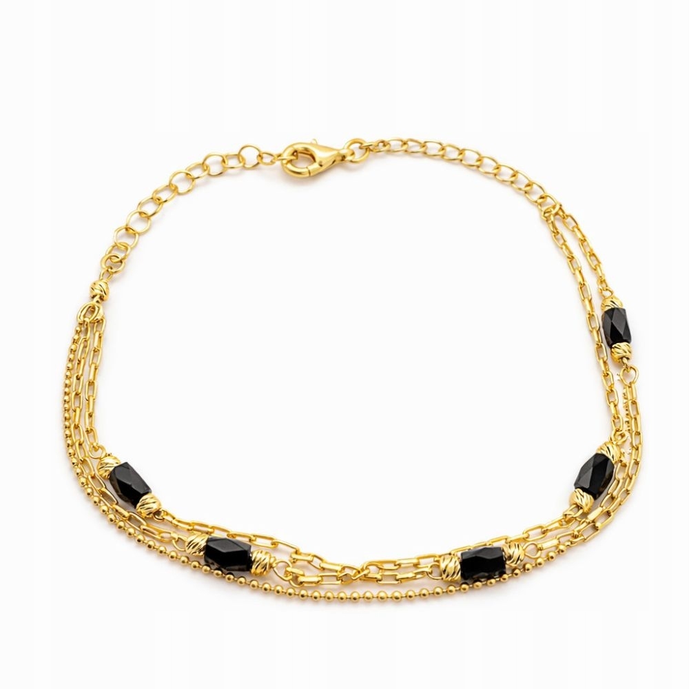 Bransoletka Pozłacana Srebrna 925 Z Czarnym Onyksem Syntetycznym 19,5 CM