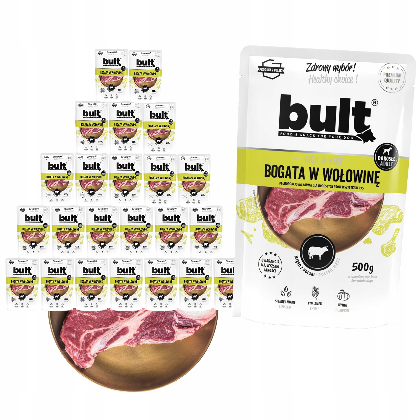 Levně Vlhké Krmivo Pro Psa Bult Sáček Mletý Bohatý Na Hovězí Maso Sada 24x500G