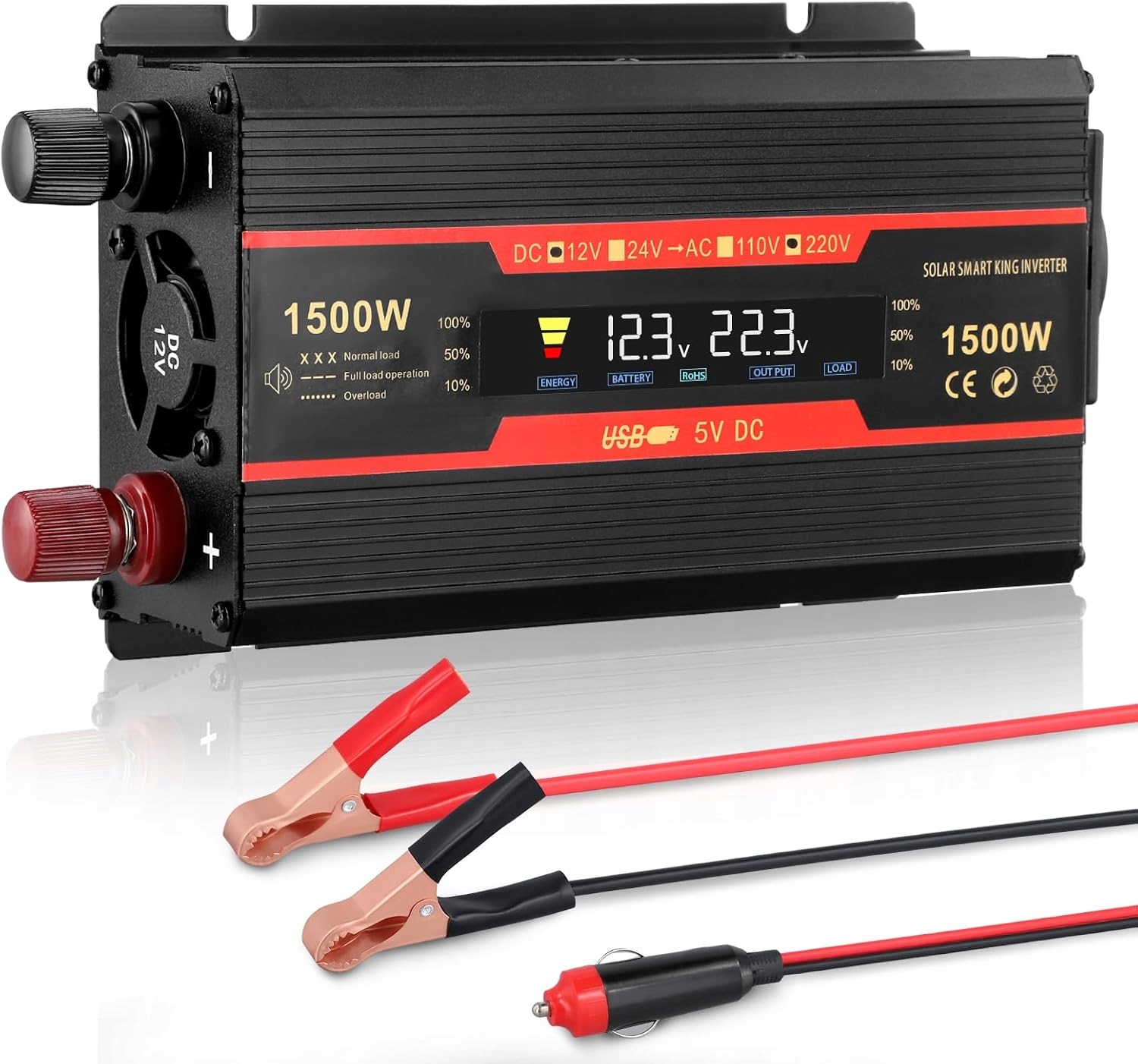 Měnič S Obrazovkou 2000W Invertor DC 12V 24V Na Ac 220V Pro Automobil