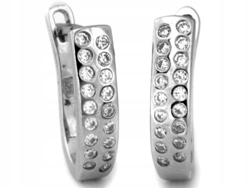 Stříbrné náušnice 925, podlouhlé, dvě řady zirkonů pro módní ženu