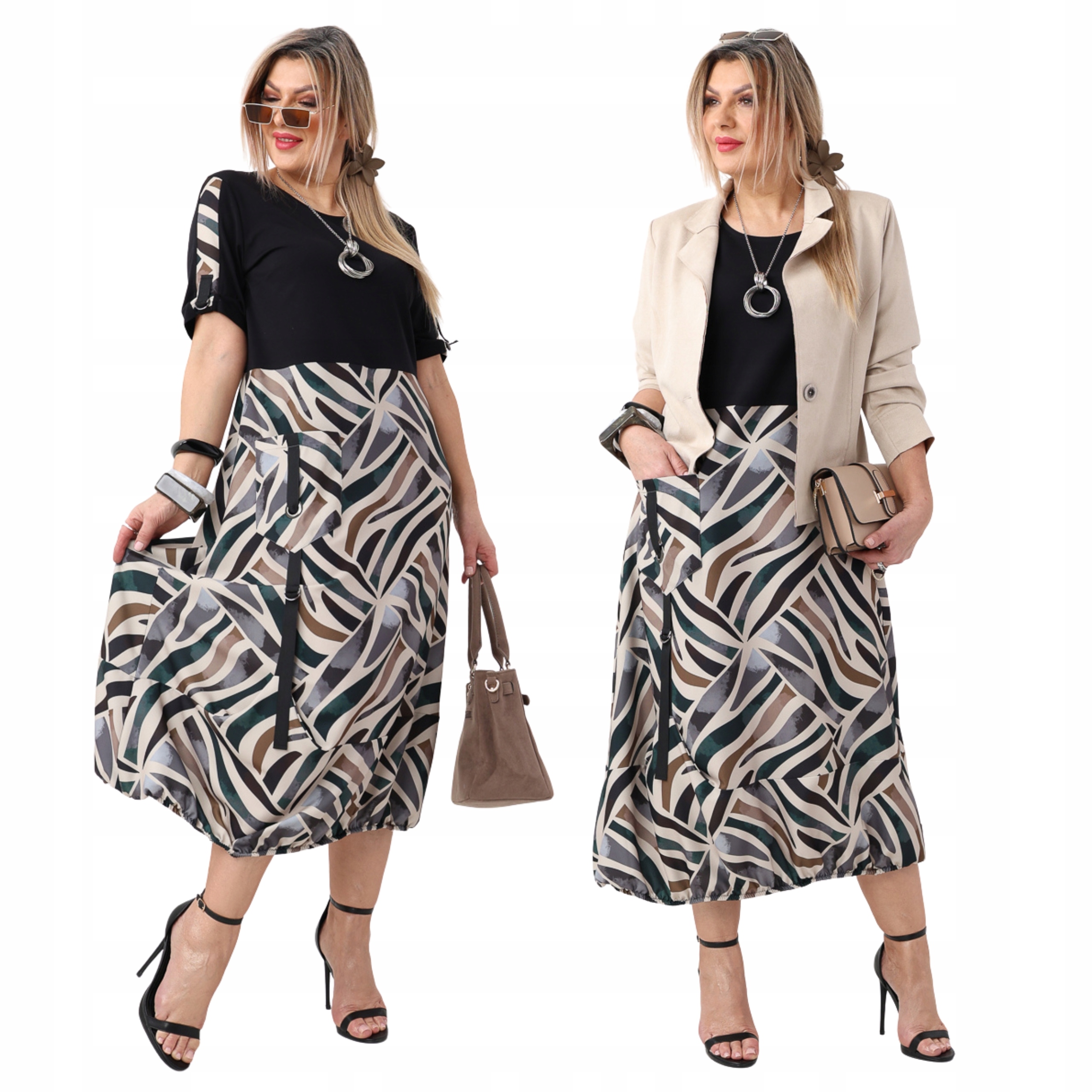 Sukienka bombka we oversize midi Polski Producent duże rozmiary