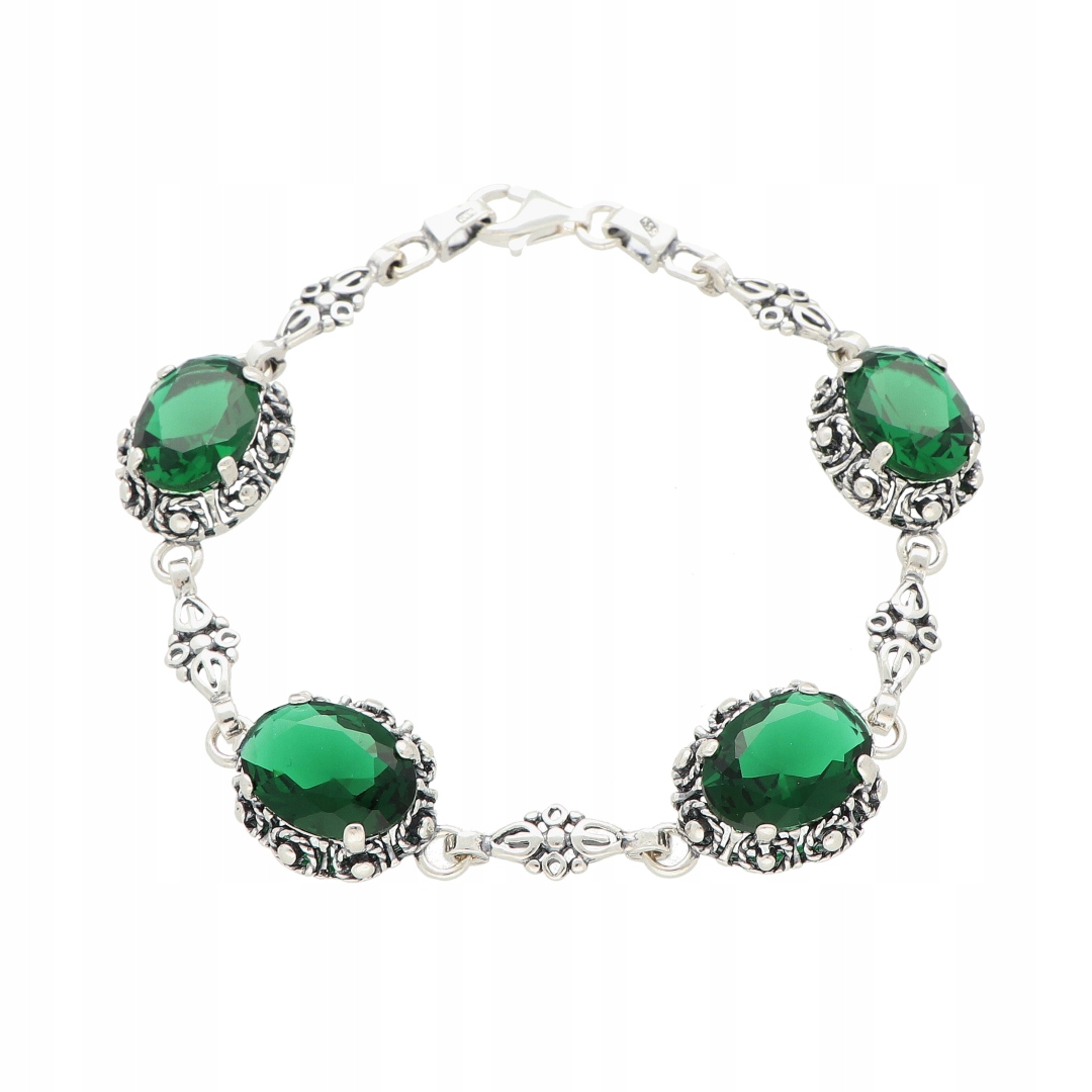 Oválný náramek se zeleným zirkonem stříbro