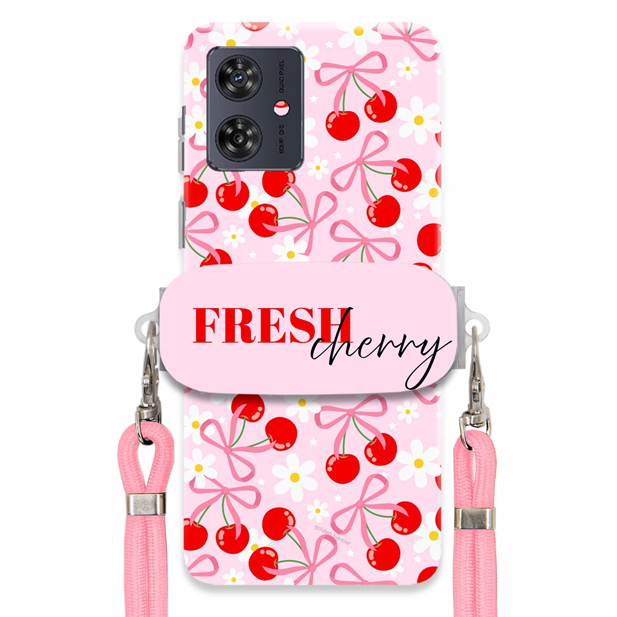 Pouzdro pro Motorola G54 5G Case Držák Šňůrky Růžová Fresh Cherry Kokardy