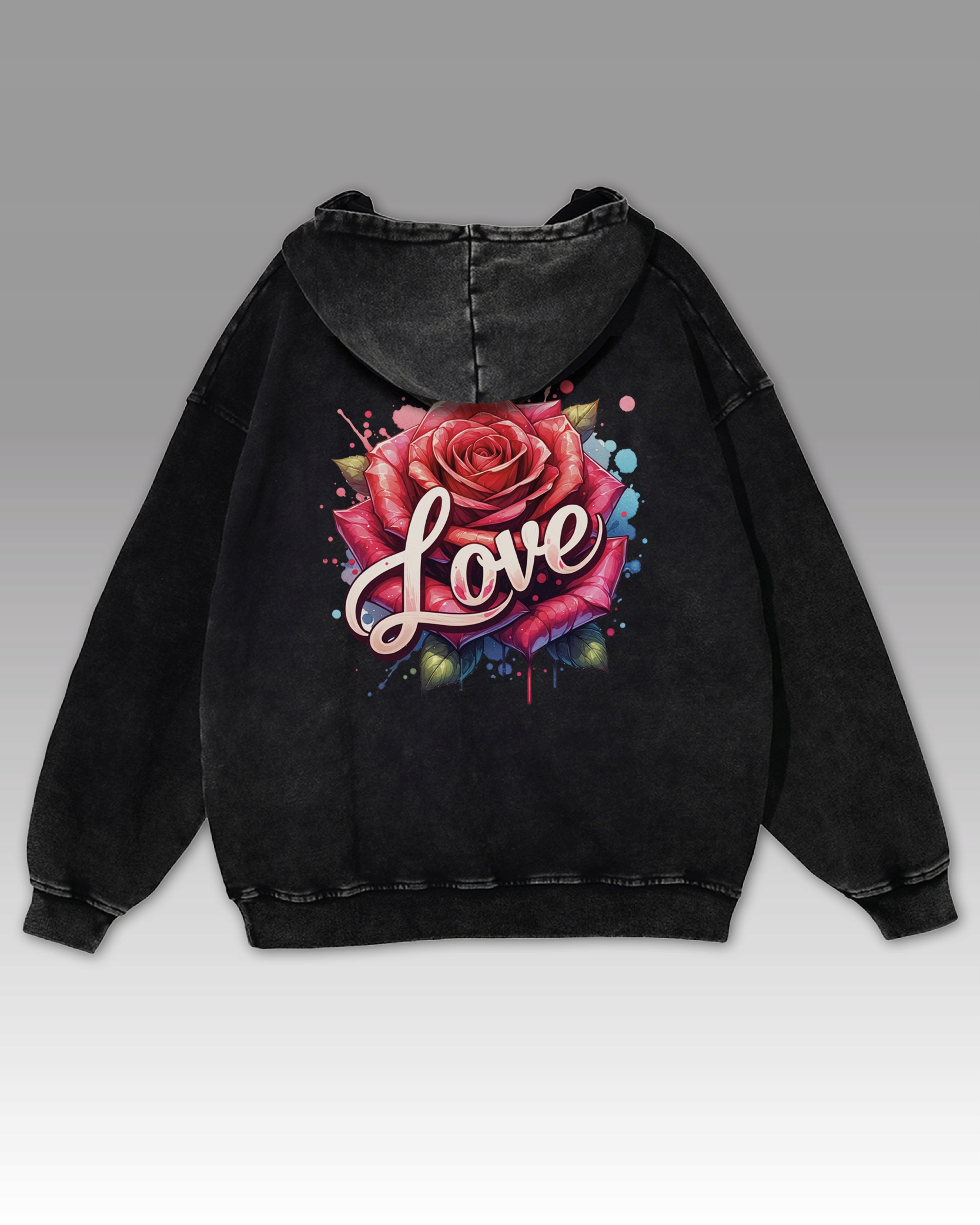 s kapucí Oversize mikina Love and Rose v romantickém stylu, růžová, černá, XL