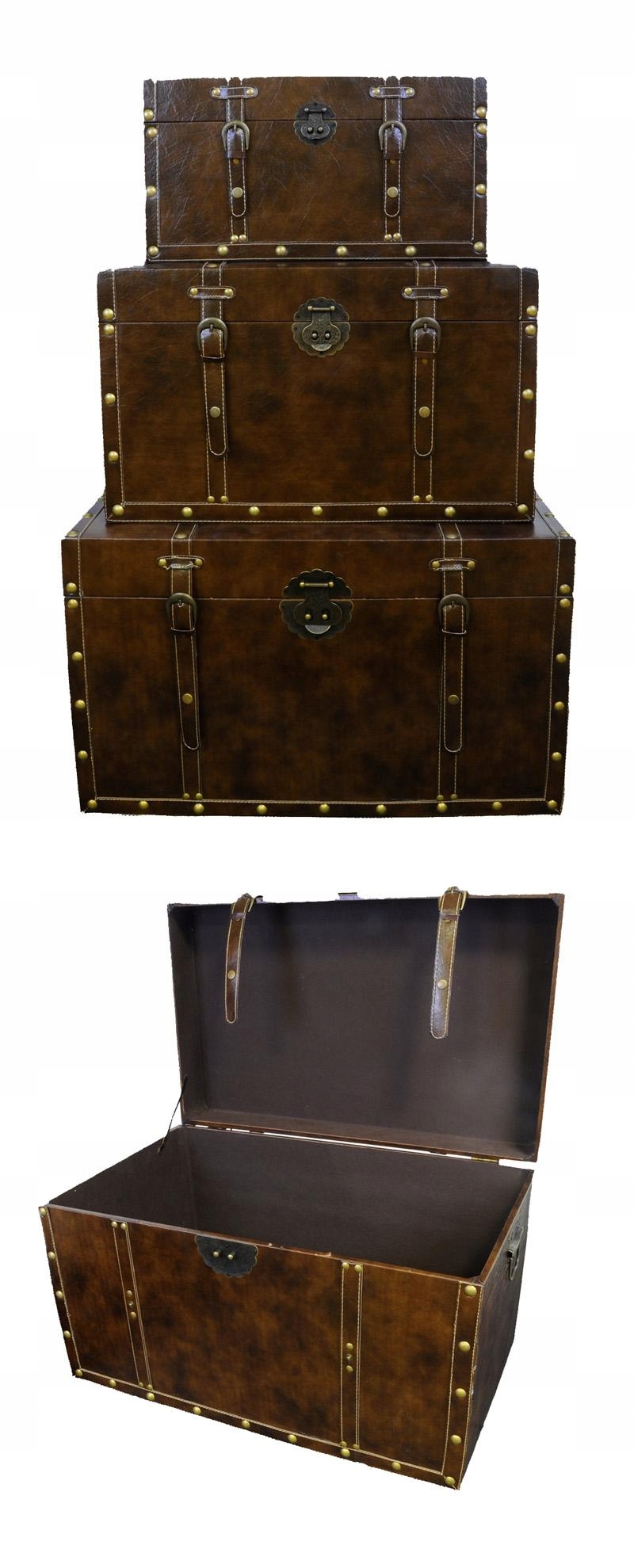 Kufre Drevené boxy Sada 3 kusov Ekokoža!