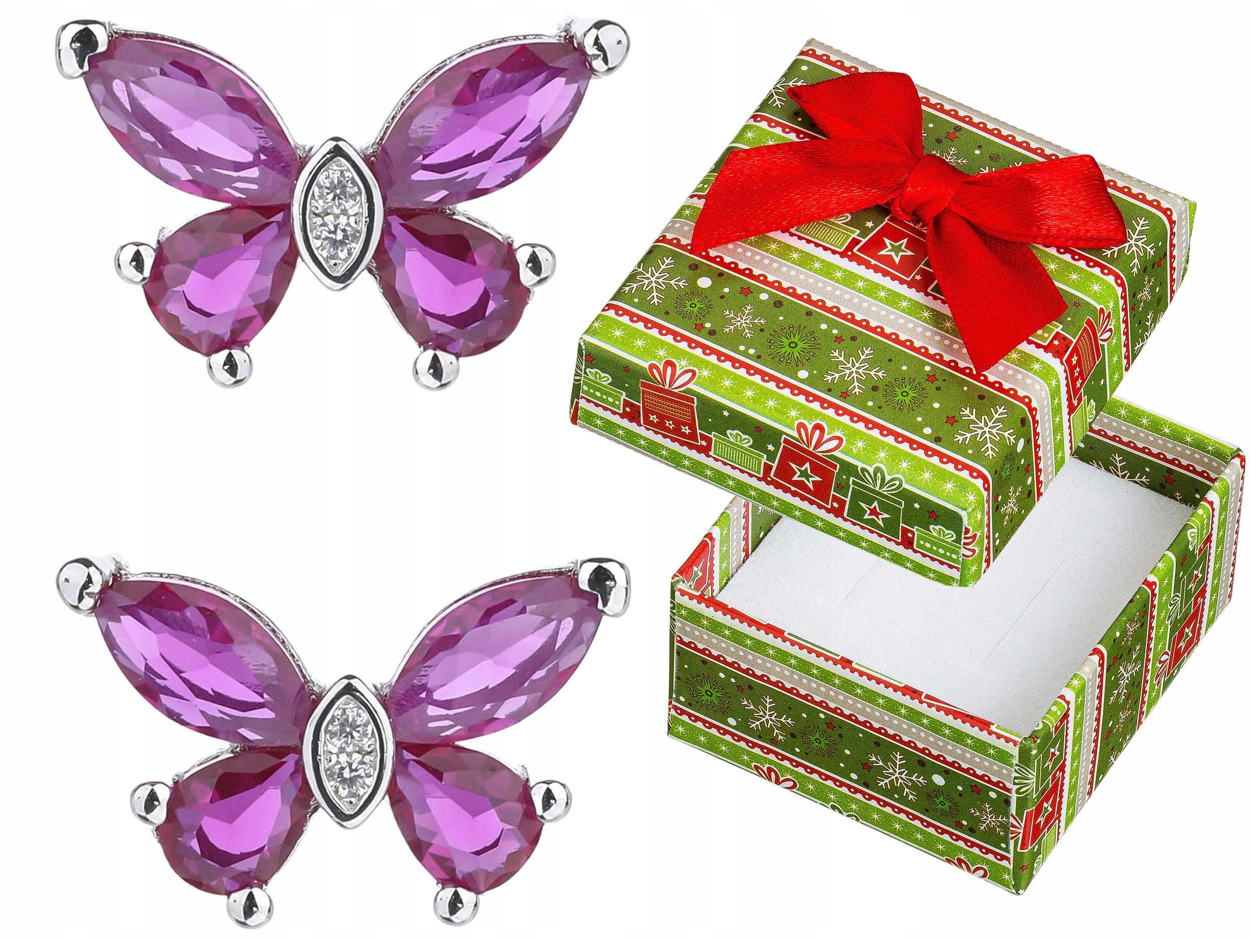 Stříbrné Náušnice Motýlci se zirkony Růžoví motýli Stříbro 925