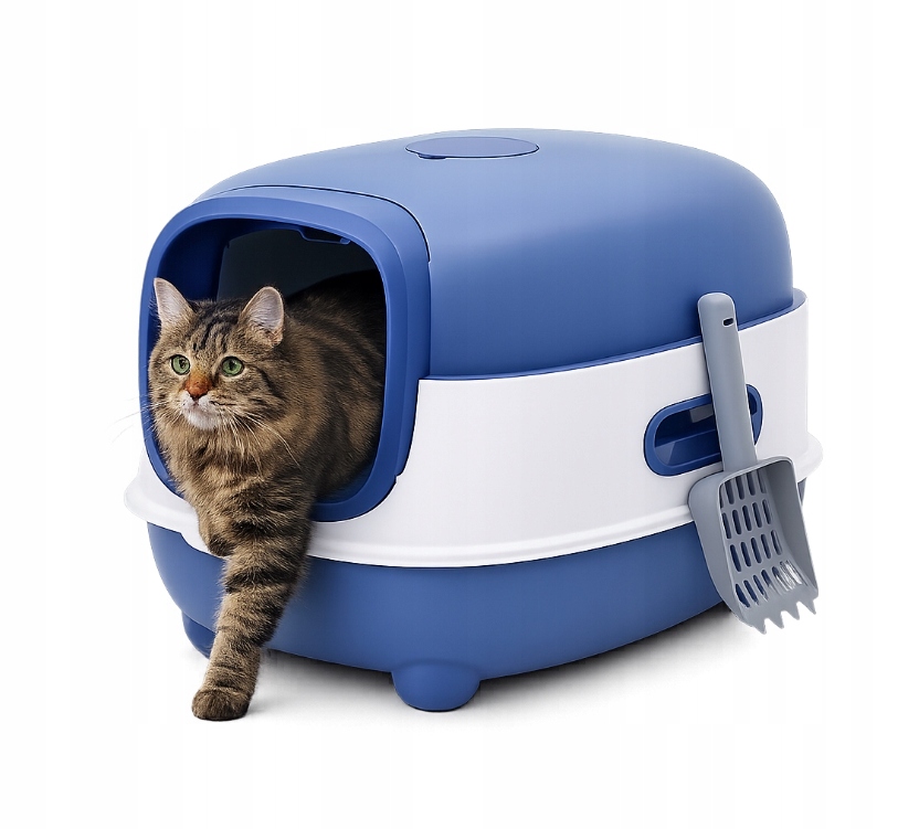 Levně Toaleta pro kočky uzavřená 54 cm modrá s lopatkou Velká Hygienická Uv