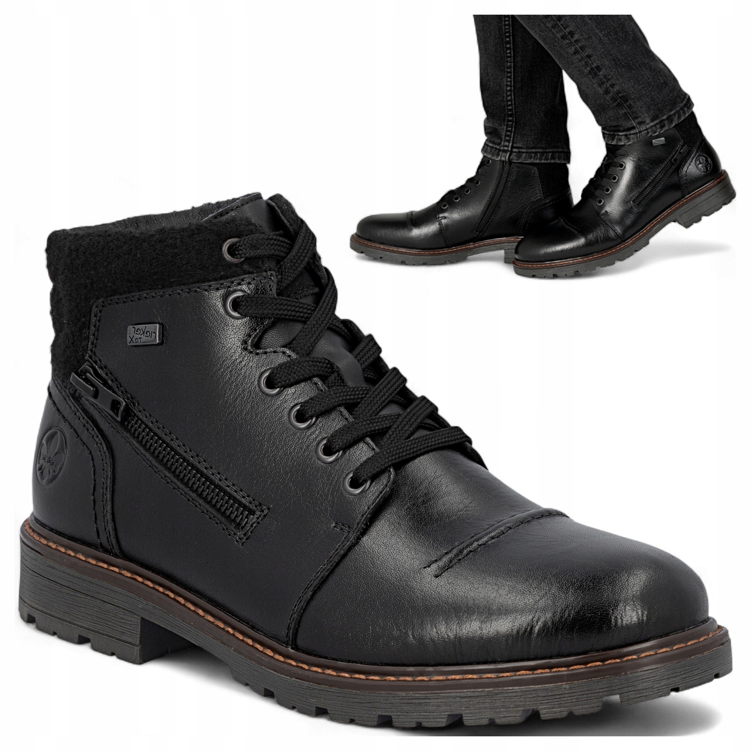 Pánské zimní boty z přírodní kůže Rieker 45, teplé Kotníkové Boty, šněrovací