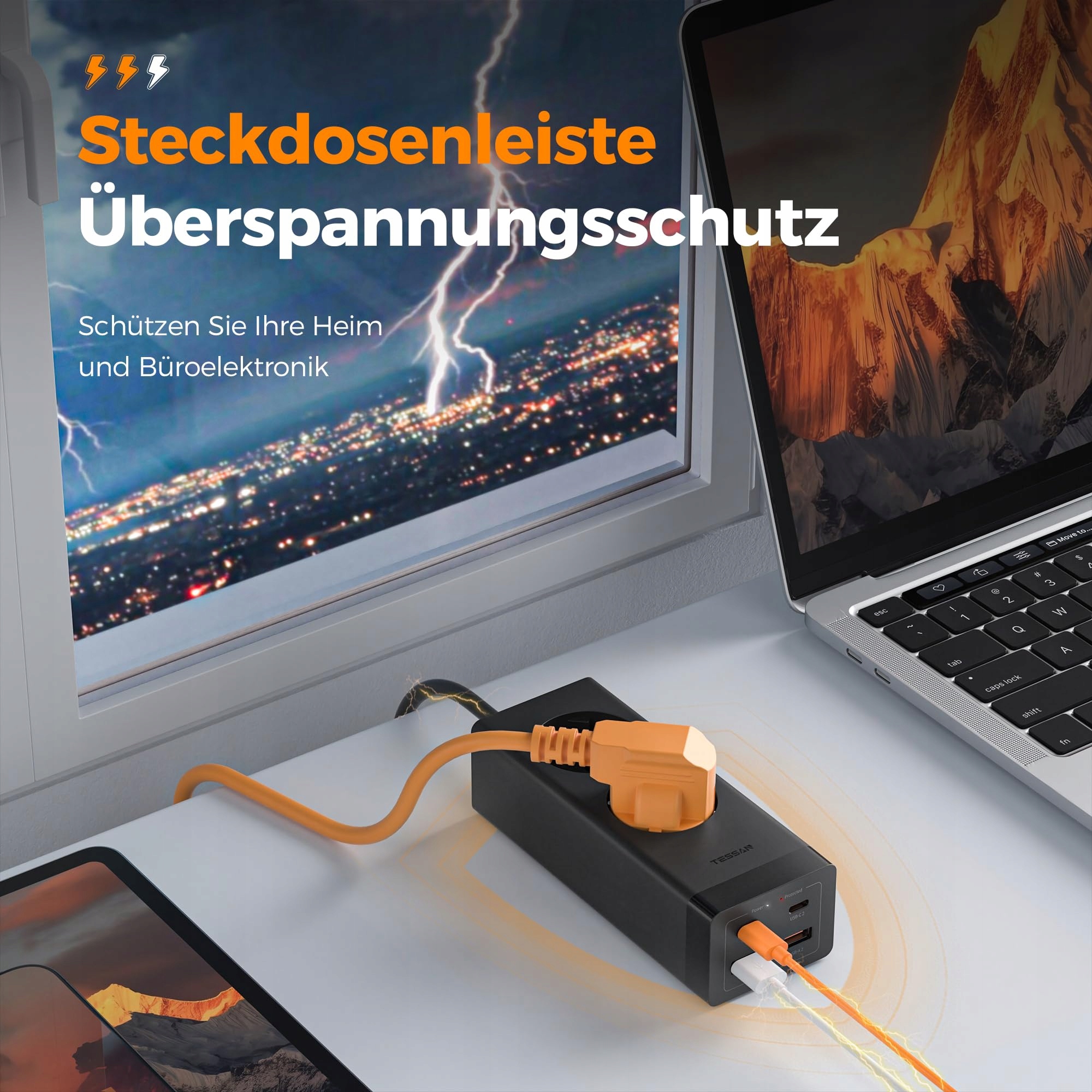 TESSAN Listwa Zasilająca USB C 30W GaN Szybkie Ładowanie 2M Biuro — miniatura 5