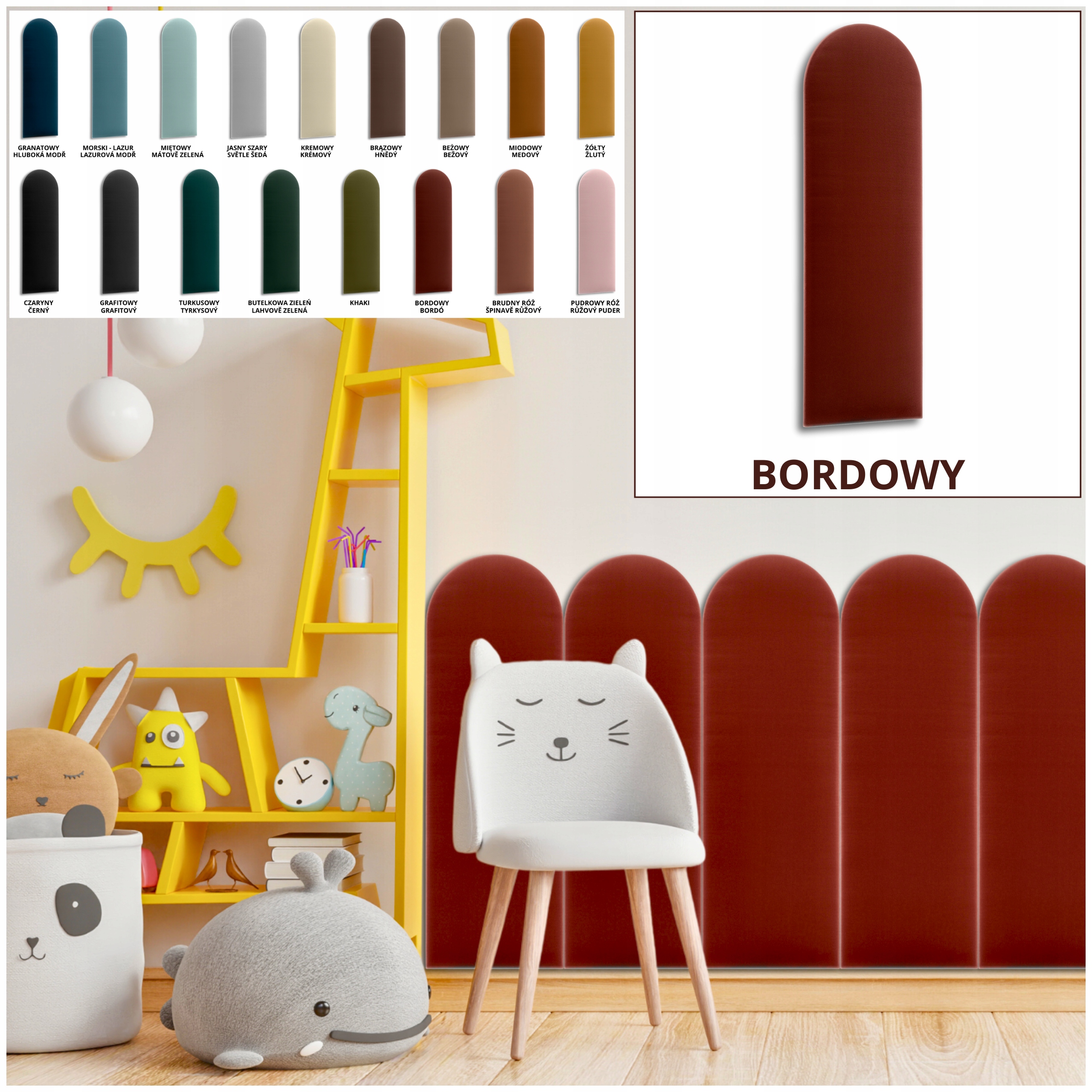 Panele Na Ścianę Miękkie Płotki Tapicerowane WELUR PŁOTEK 20x80 BORDOWY