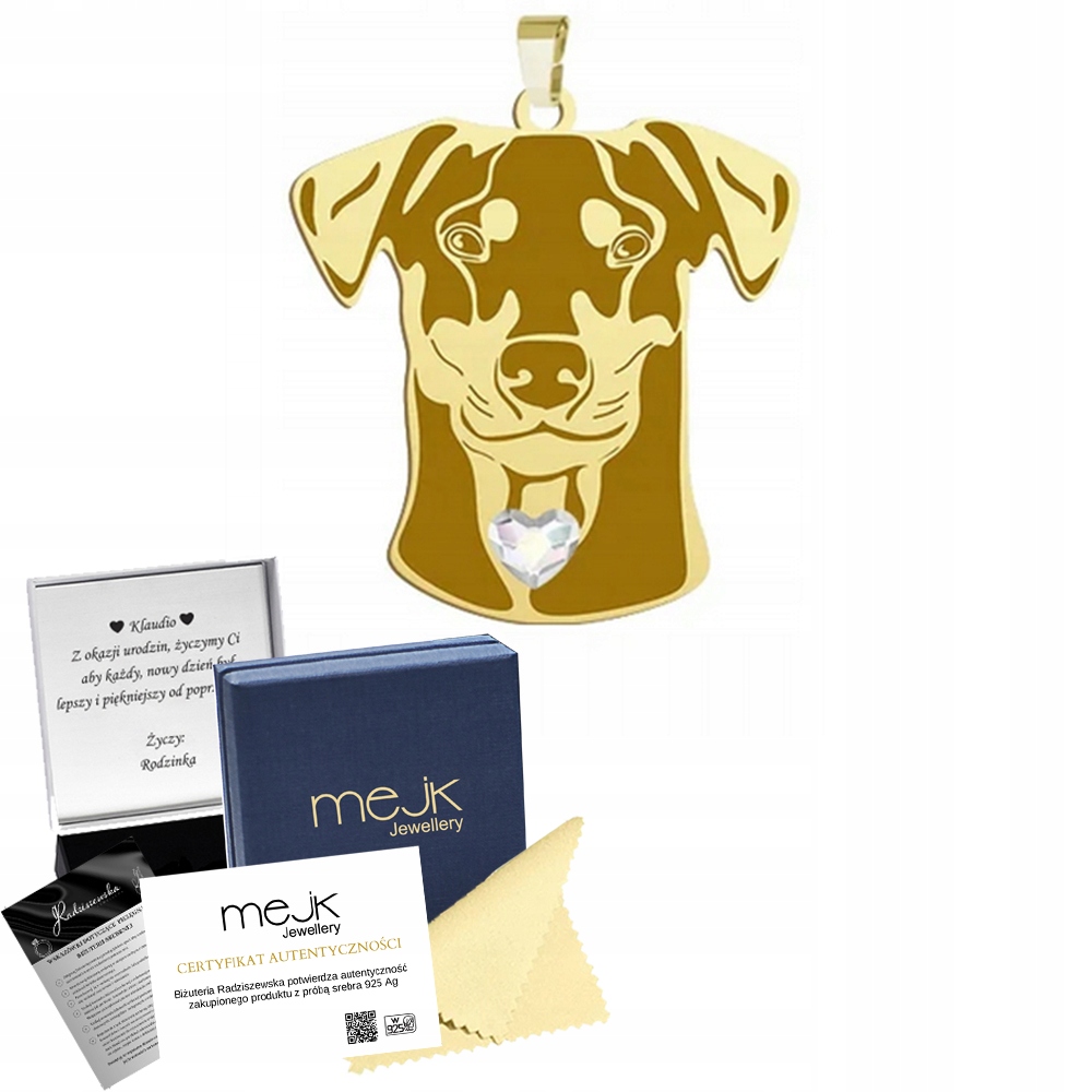 Zlatý přívěsek s pejskem Pinčer střední 925 Dárek Žena Gravírování Bonus