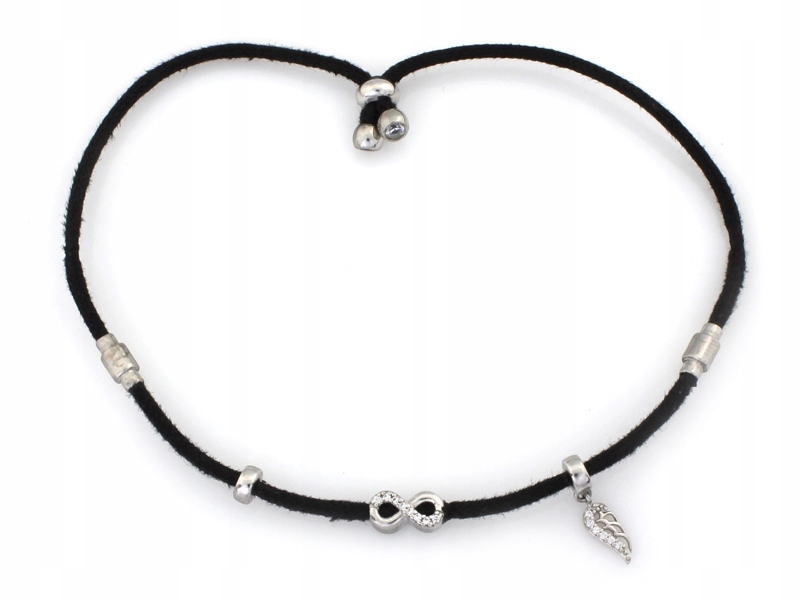 Stříbrný náramek 925 Nekonečno a Křídlo na černém provázku, módní