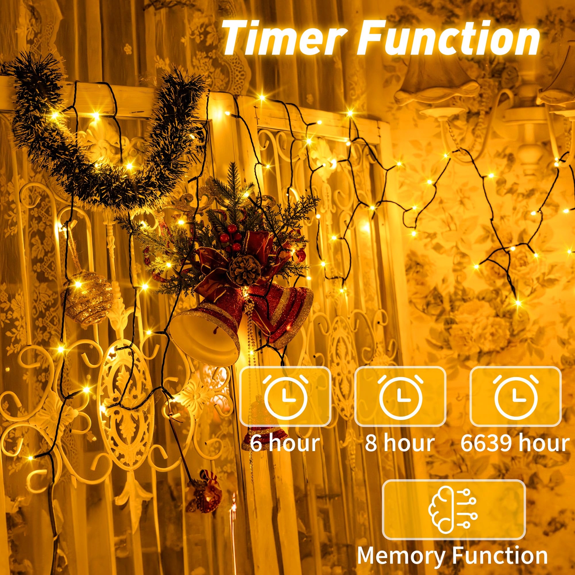 AURIOSTAR Lampa Świąteczna 60M 600LED Z Pilotem Timerem 8 Trybów IP44 — miniatura 6