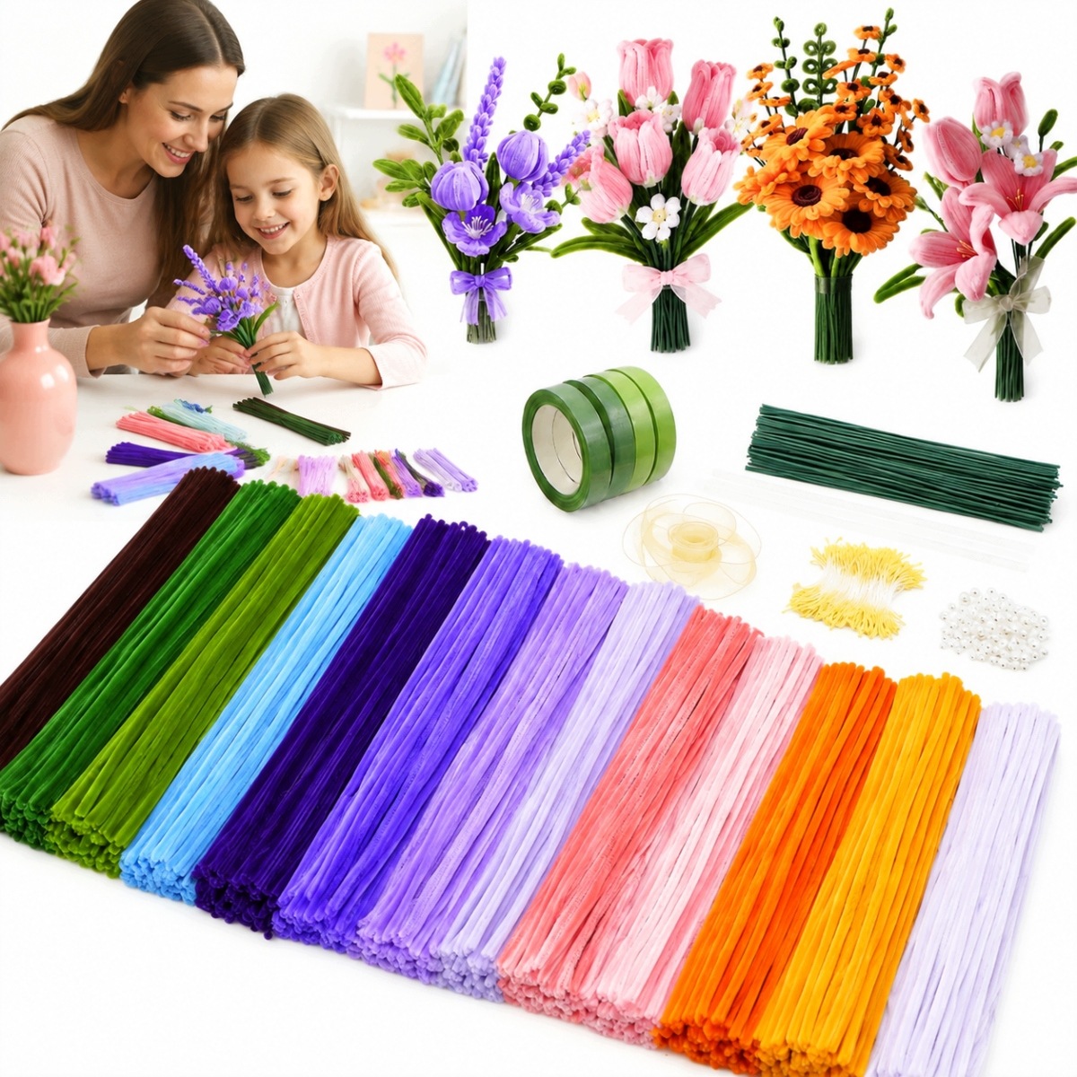 Plyšové drátky kreativní 800 ks 30 cm ozdobné vytěráky Barevné.