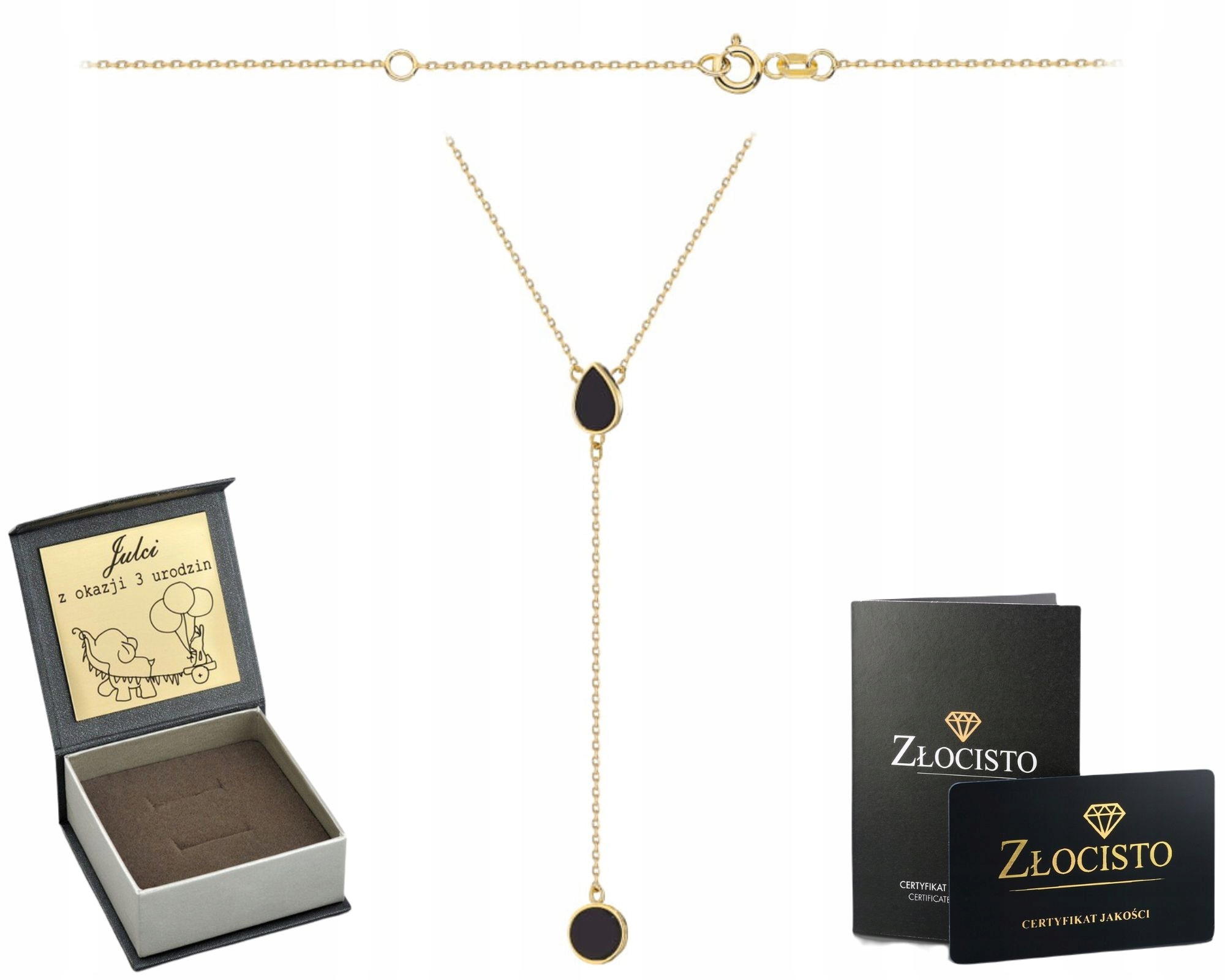Zlatý Náhrdelník Celebrity Kravata Slza A Kolečko S Achátovým Kamenem Dárek