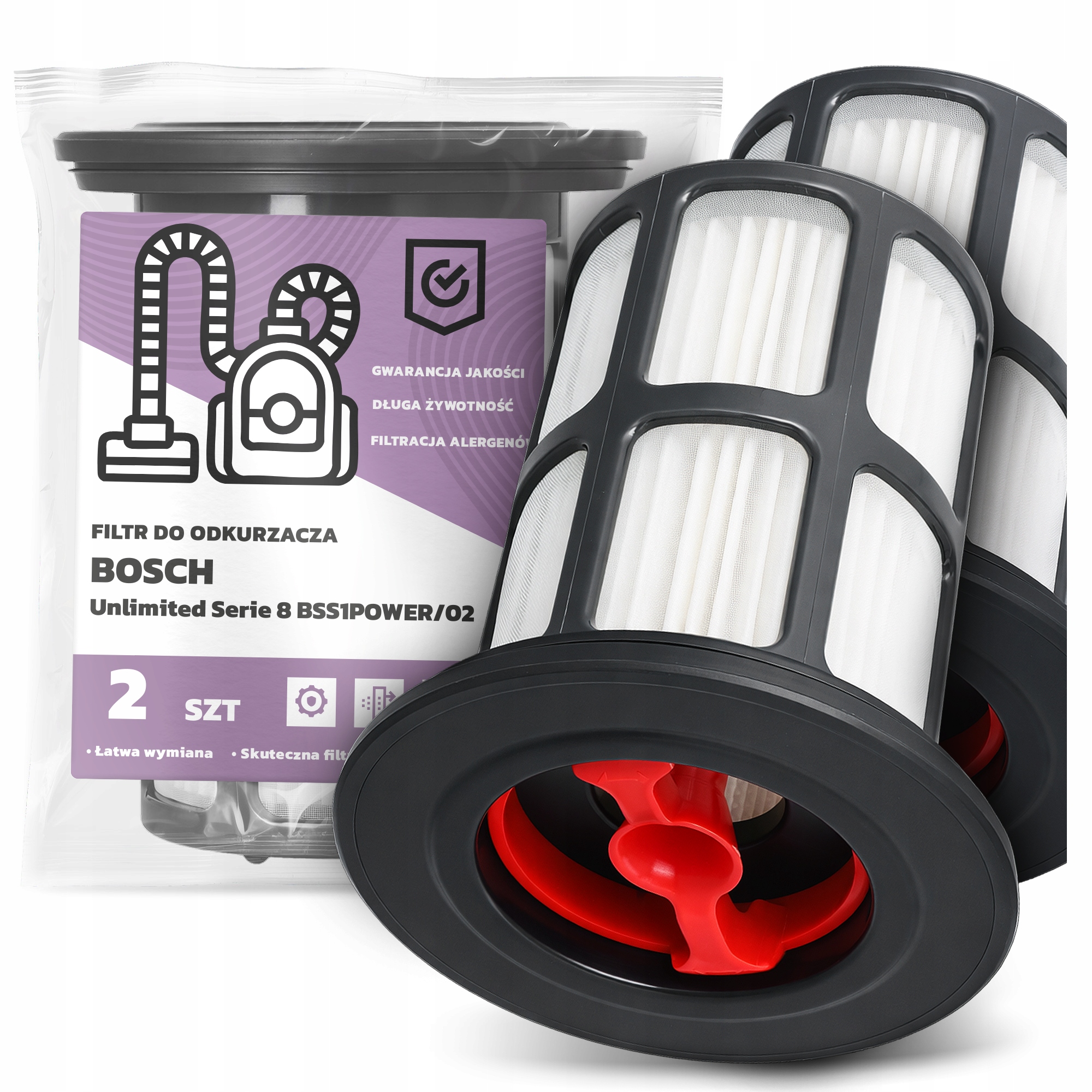 2x Filtr Pro Vysavač Bosch Unlimited Serie 8 BSS1POWER/02 Hepa Filtr Em-w