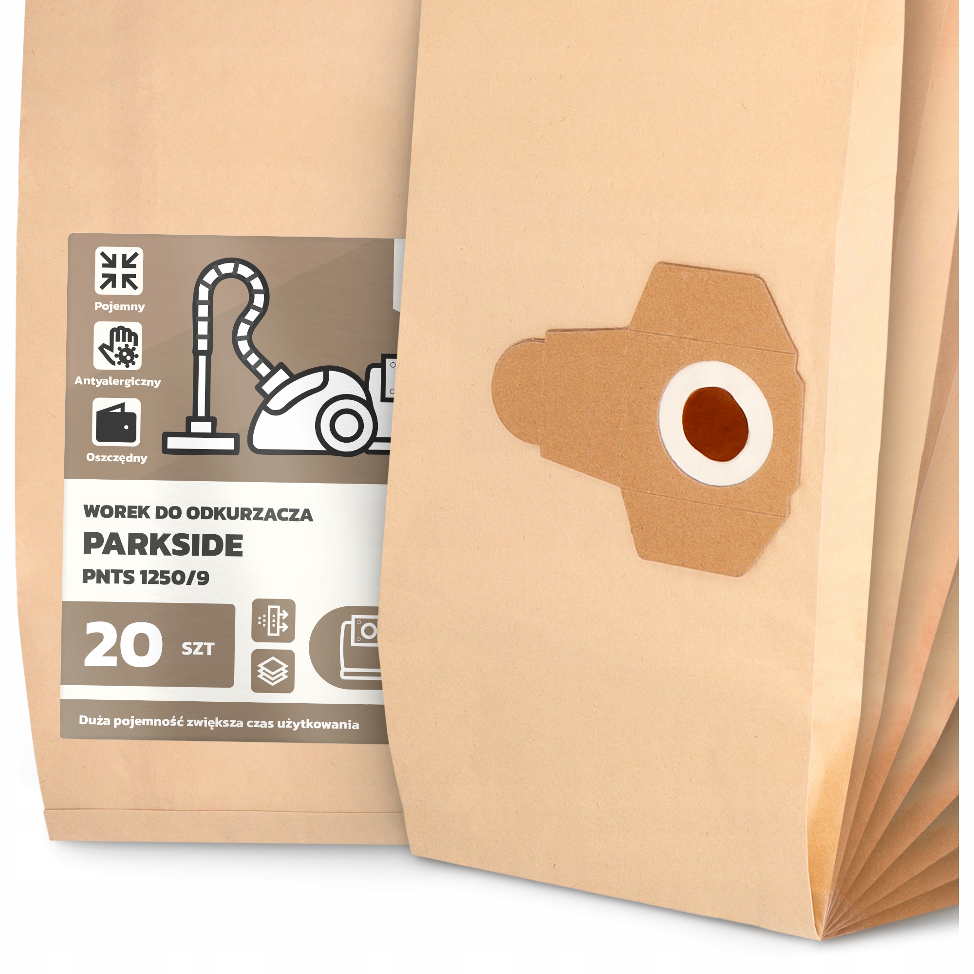 20 x Sáček Do Vysavače Parkside Pnts 1250/9 Papírový Velký Silný Sáčky 2A
