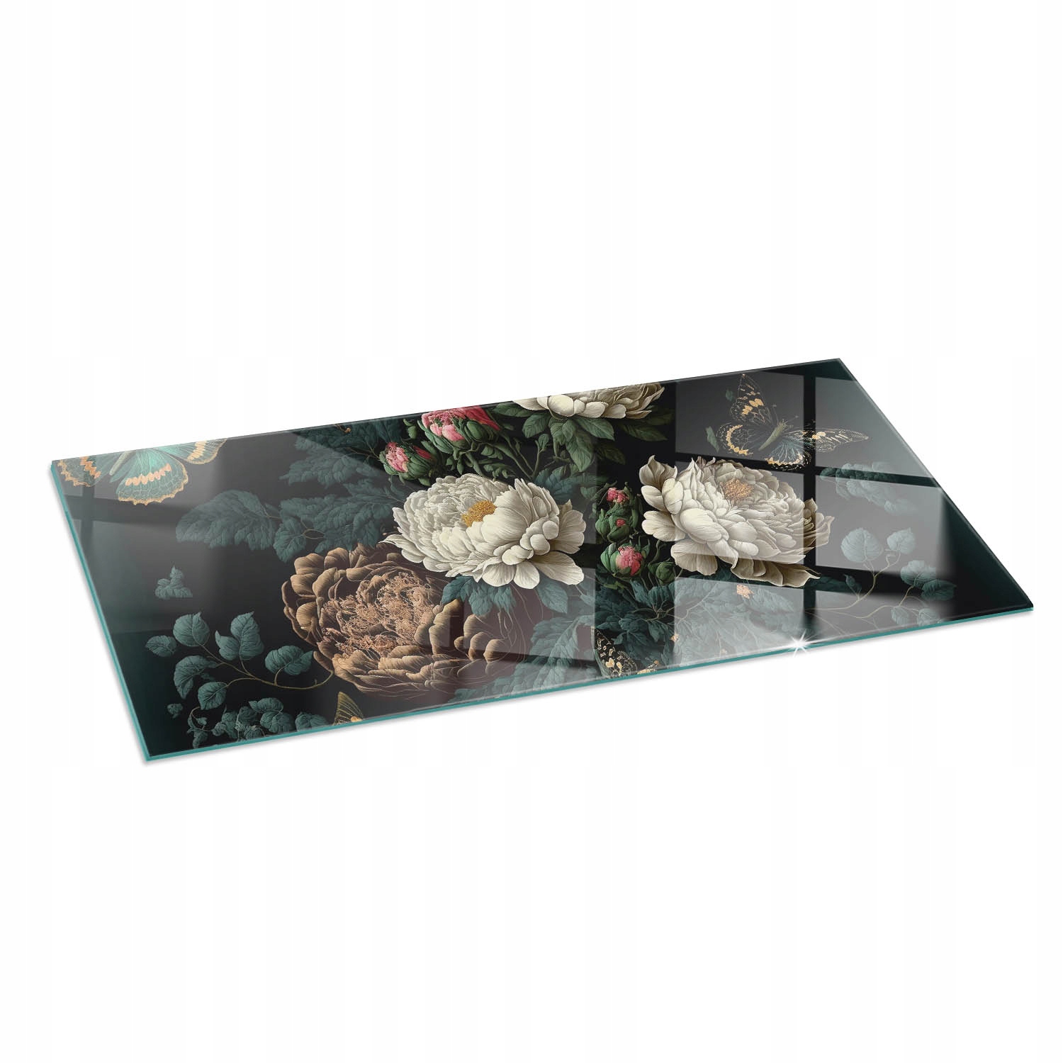 Žiaruvzdorná sklenená podložka pod kachle Kvetinový vzor s motýľmi 125 x 50 cm