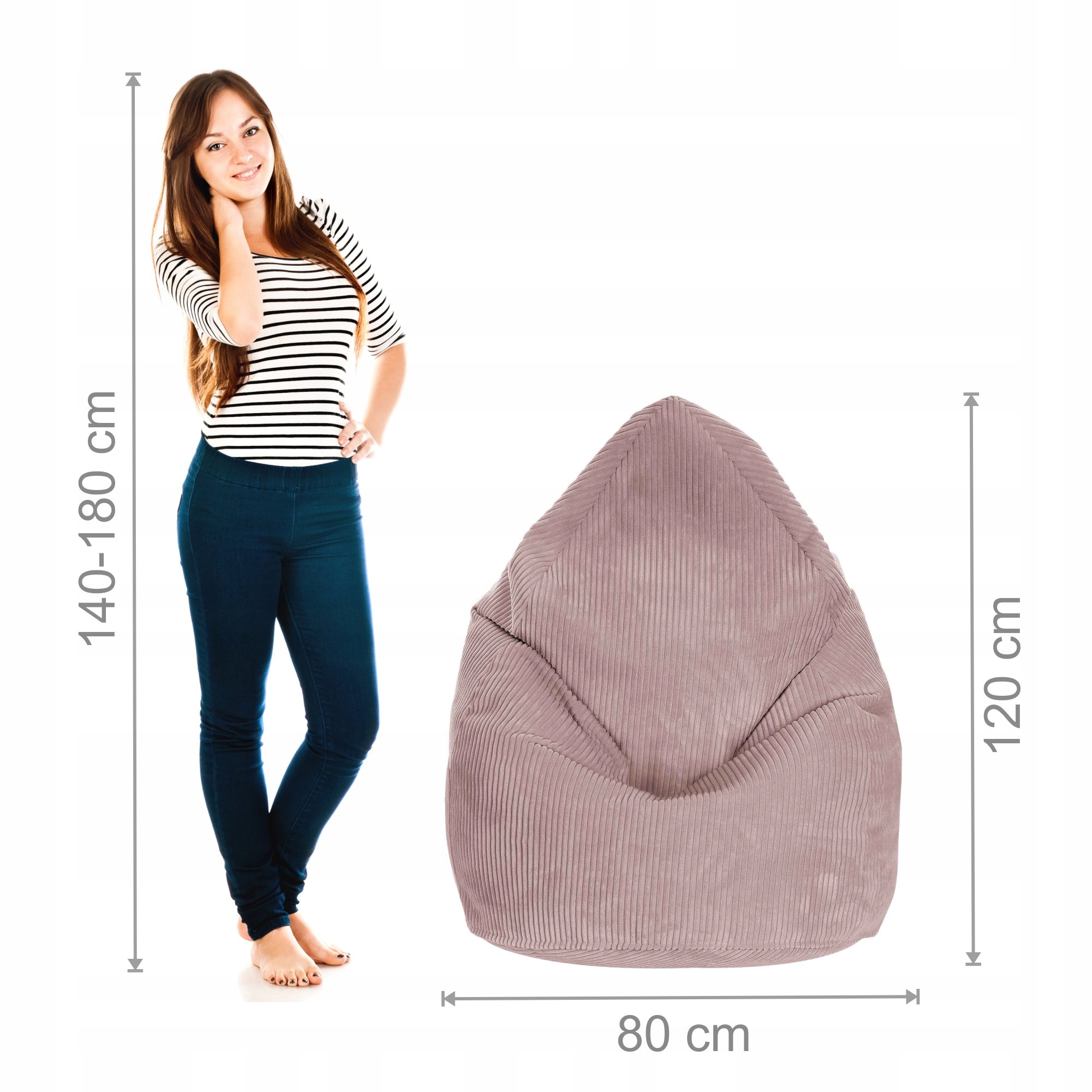 Pufa Silver Pink Worek Sztruksowy Fotel Producent Polski Puf XXL do Salonu Marka DREAMROOTS