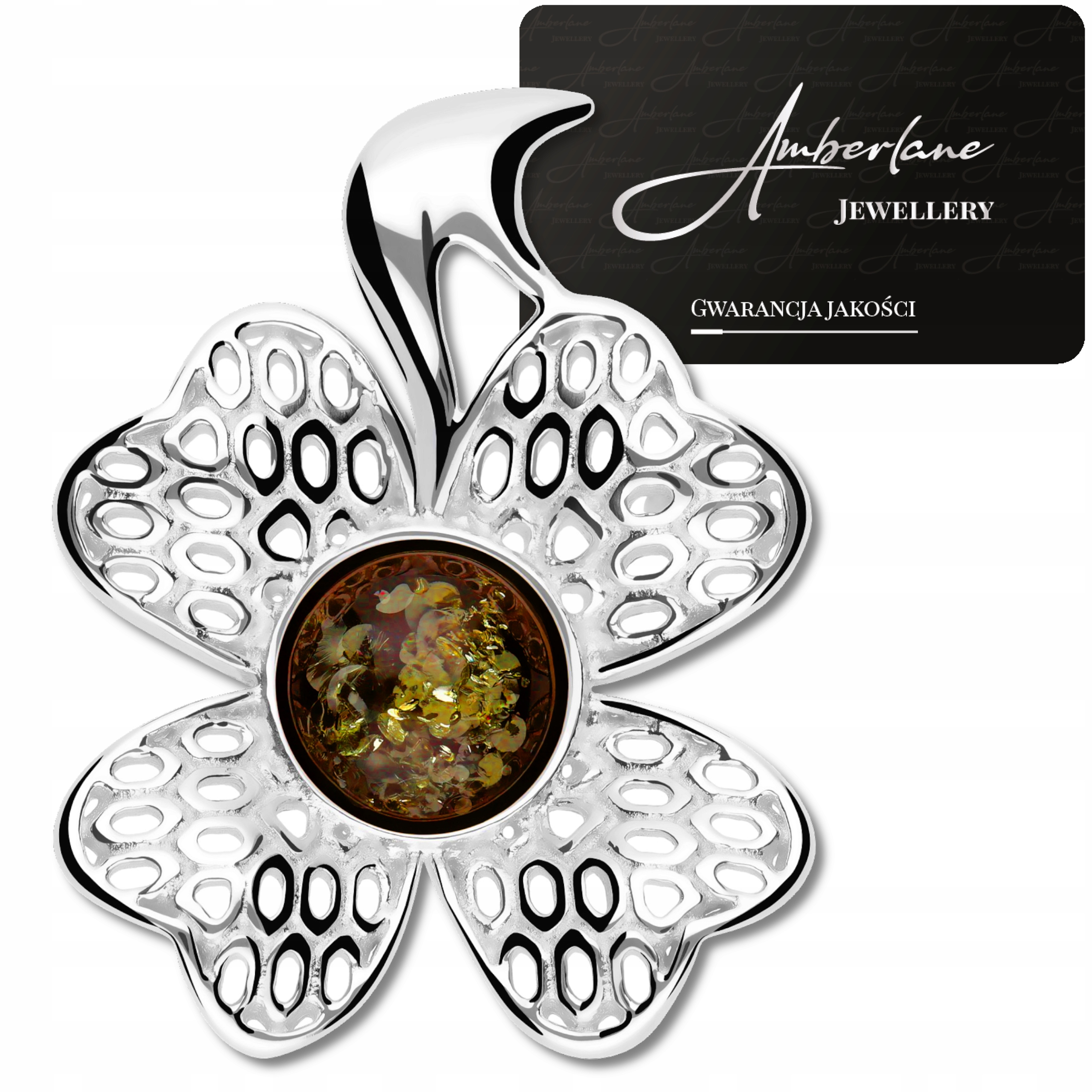 Stříbrný přívěsek Květina se zeleným jantarem – stříbro 925*DÁREK Pro Ni