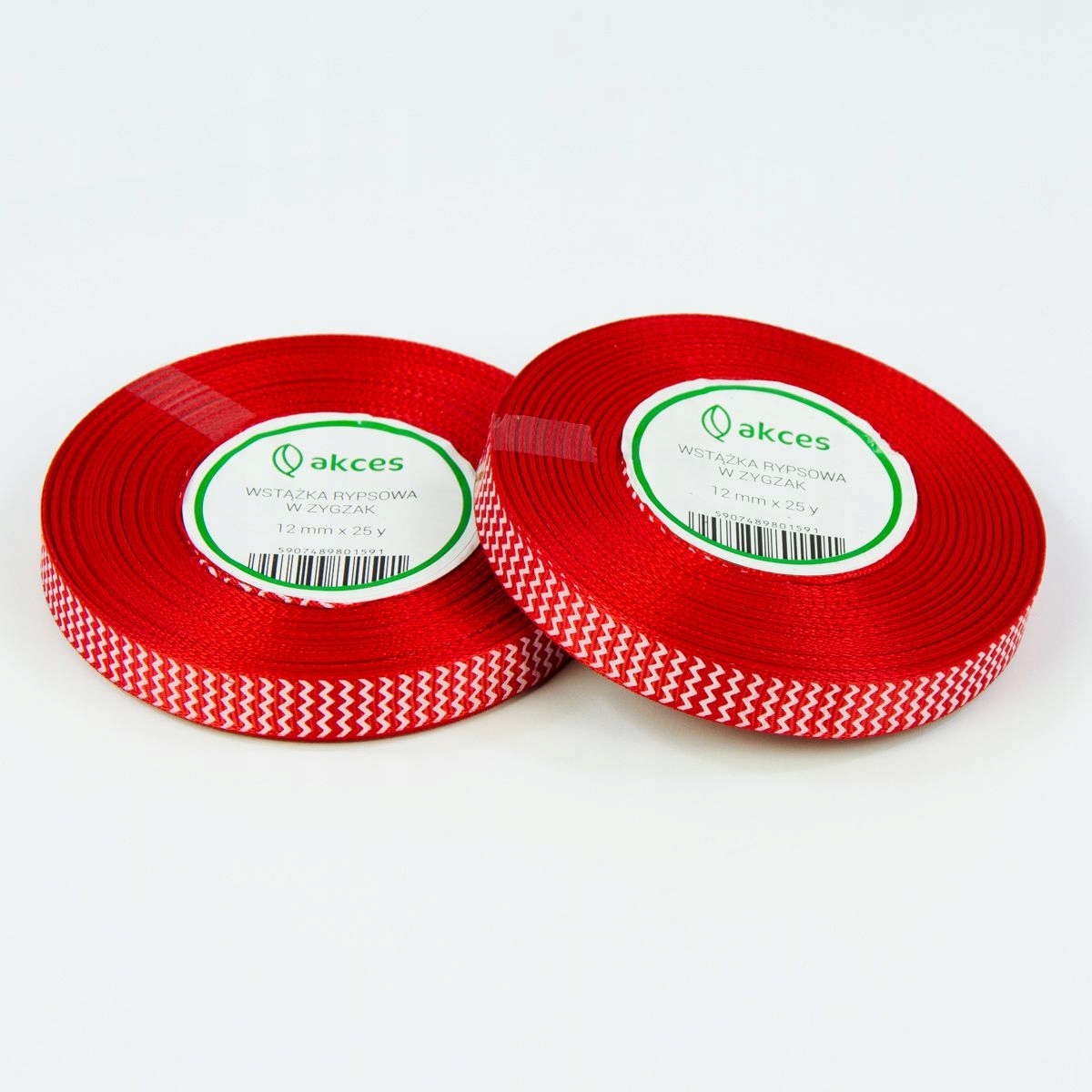Tasiemka rypsowa wstążka czerwona 12mm 12 mm 1,2cm 1,2 cm taśma 22m zygzak