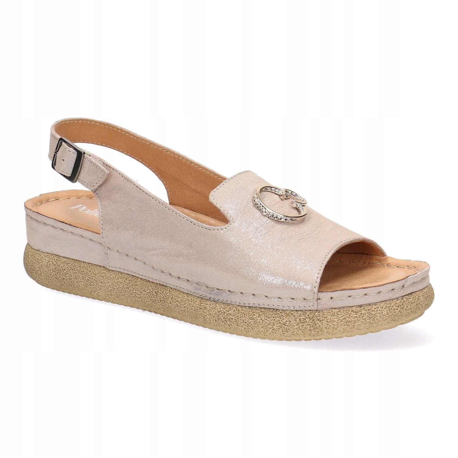 Modne skórzane klapki damskie na klamerkę Pollonus satyna róż 5-1620-001 38