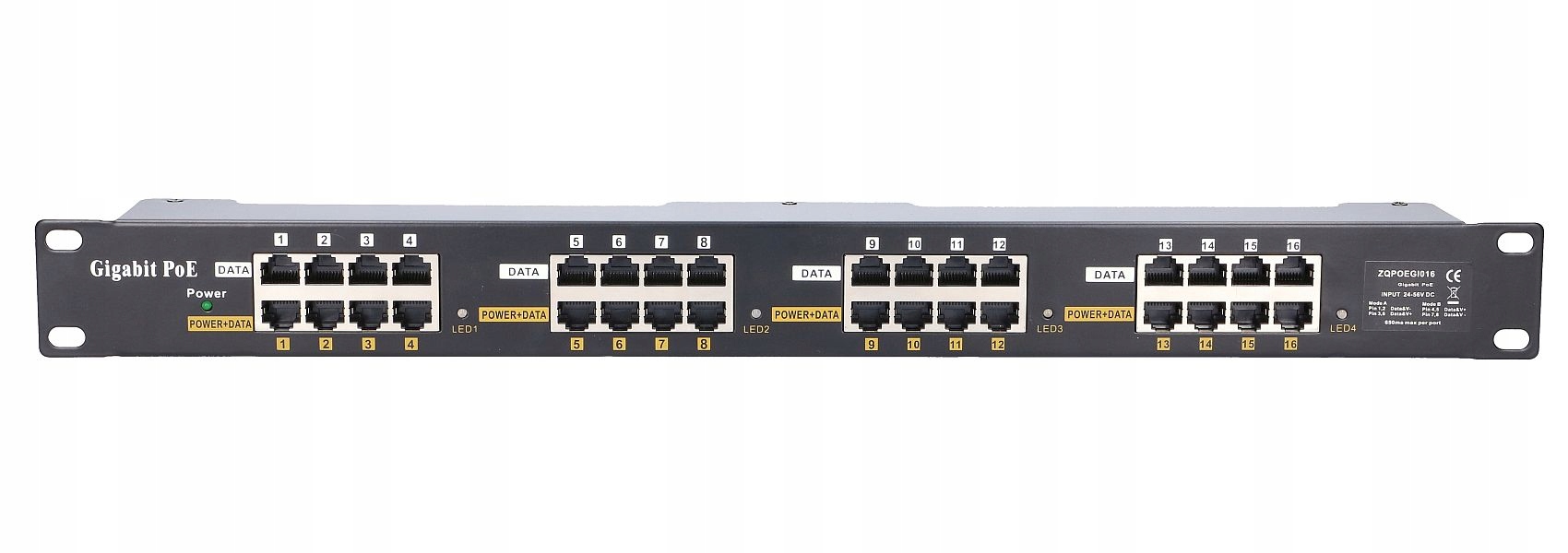 

Gigabit PoE Injector 16x 1000Mb/s RJ45 Obudowa Rac