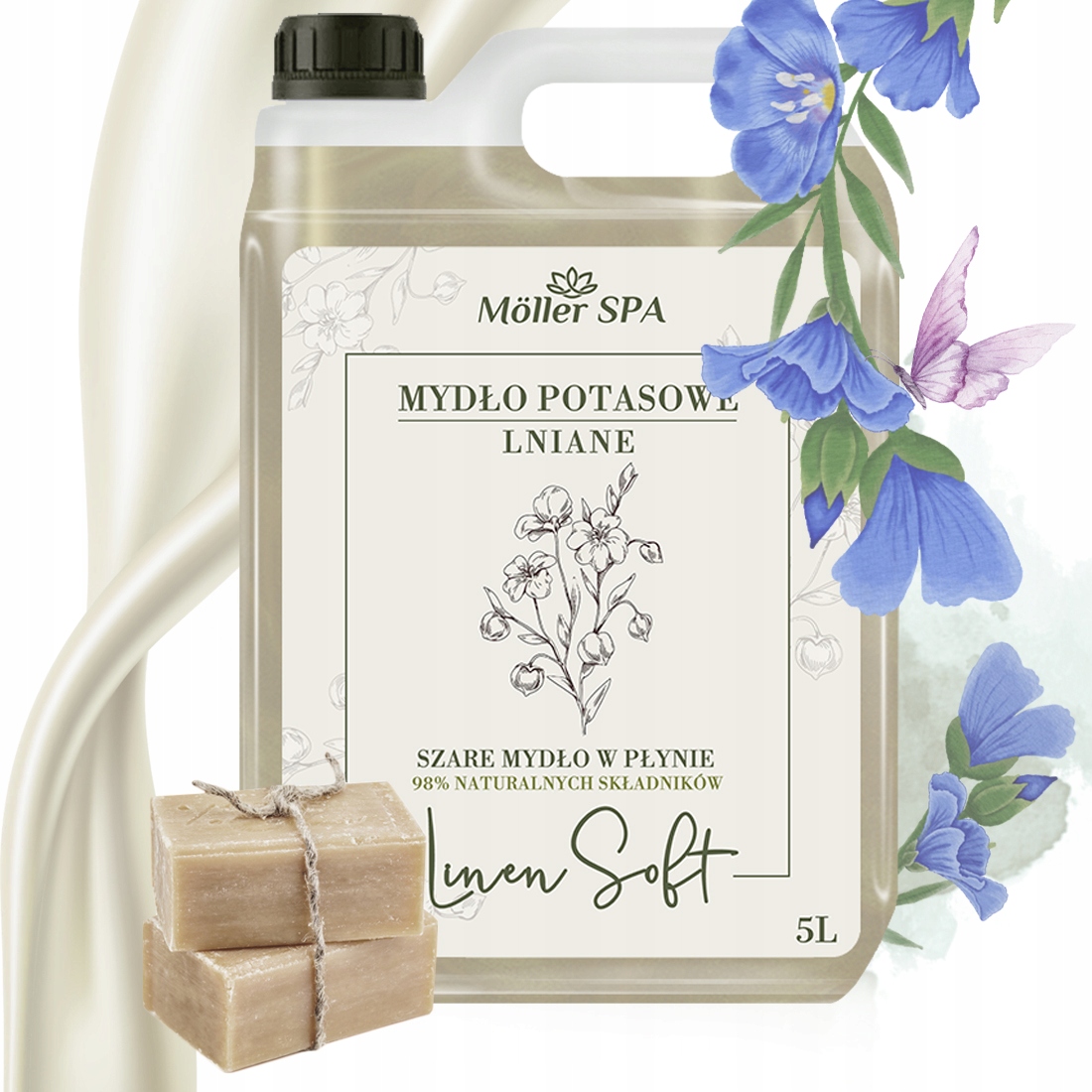 Möller Spa Přírodní Šedé Tekuté Lněné Draslíkové Mýdlo Kvalita 5L