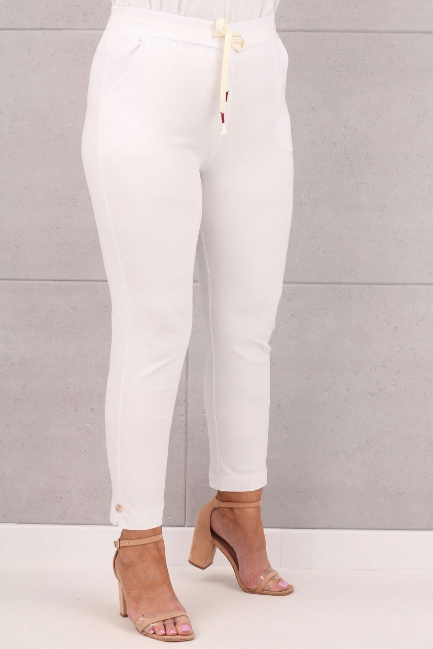 ELASTYCZNE BAWEŁNIANE SPODNIE DUŻE ROZMIARY WYSOKI STAN NA LATO ELEGANCKIE Marka FEMIMODA