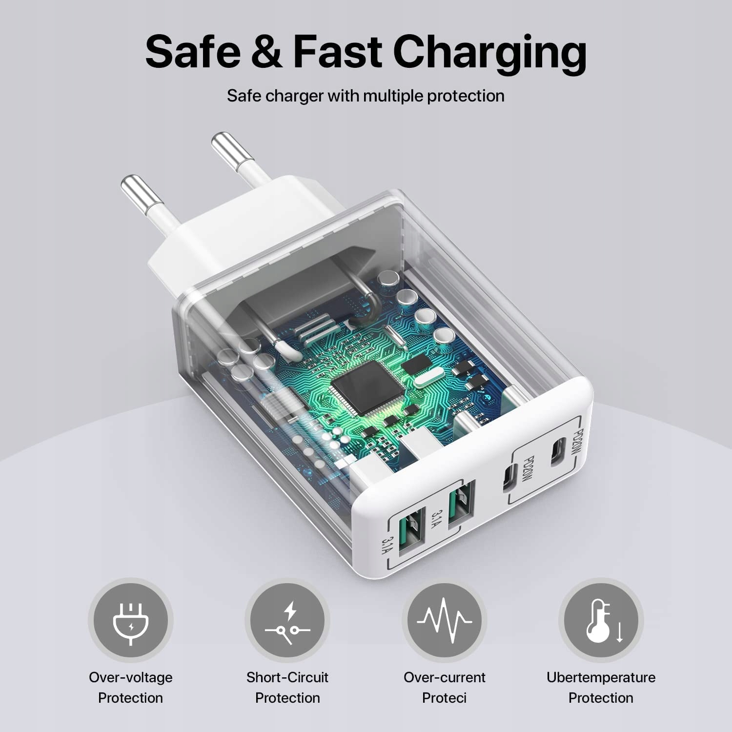 USB C HONGYEE 40W 4-Port Szybka Ładowarka Typ C iPhone Android — miniatura 5