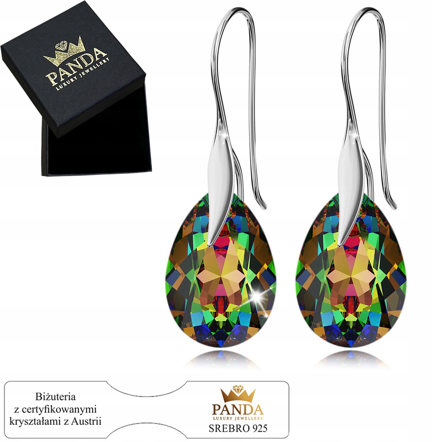 Stříbrné Náušnice Kapky Krystaly 925 Dárek Valentýna pro dívku