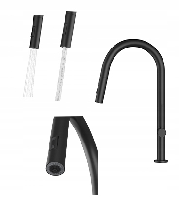 Čierna kuchynská batéria Vaya s výsuvným výtokom, stojanový kuchynský kohútik