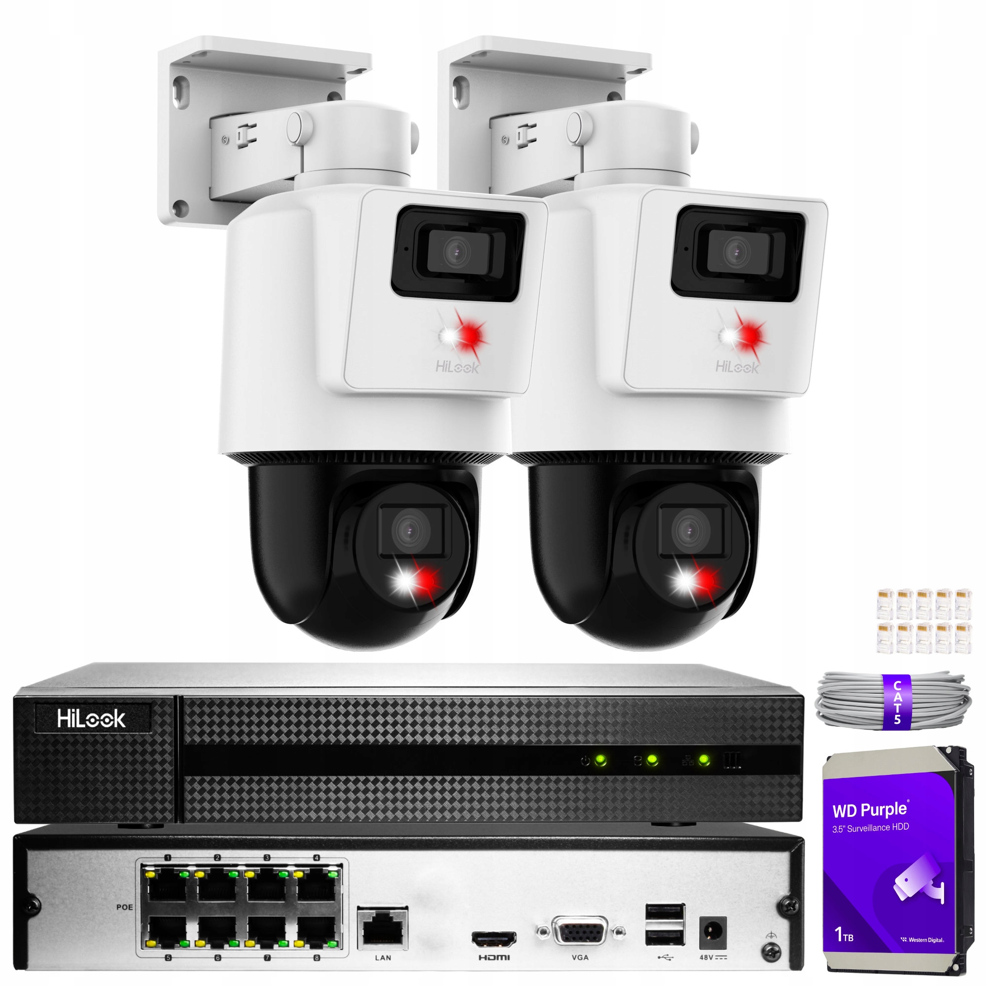 Zestaw Monitoringu 2 Kamery PTZ-D4 8MPX Aplikacja PoE Hilook By Hikvision