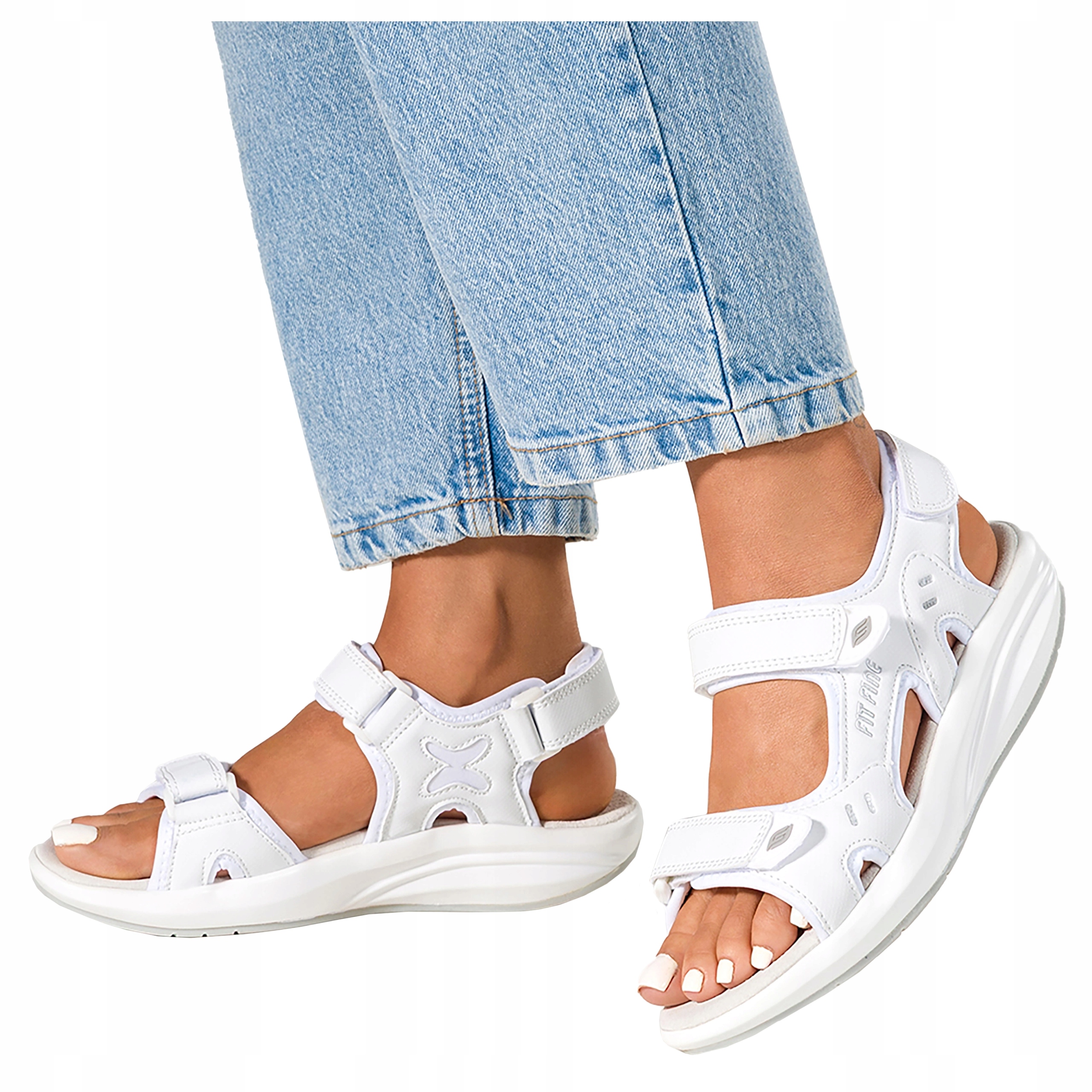 Białe Sandały Damskie Sportowe Na Platformie Na Rzep Skórzana Wkładka r 40