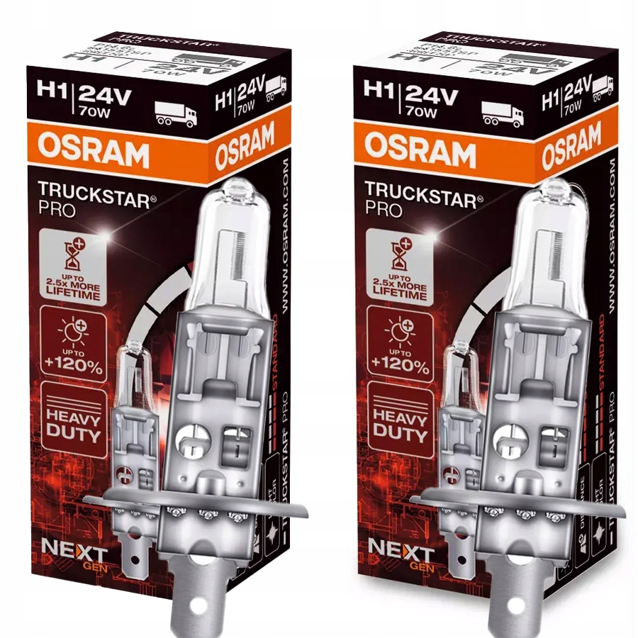 Żarówki H1 Osram Truckstar Pro +120% 24V 70W do samochodów ciężarowych