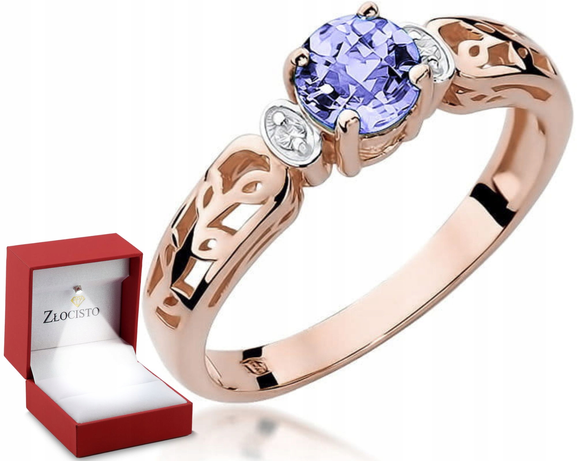 Růžové Zlato Prstýnek Tanzanit Brilianty 585 Gravírování