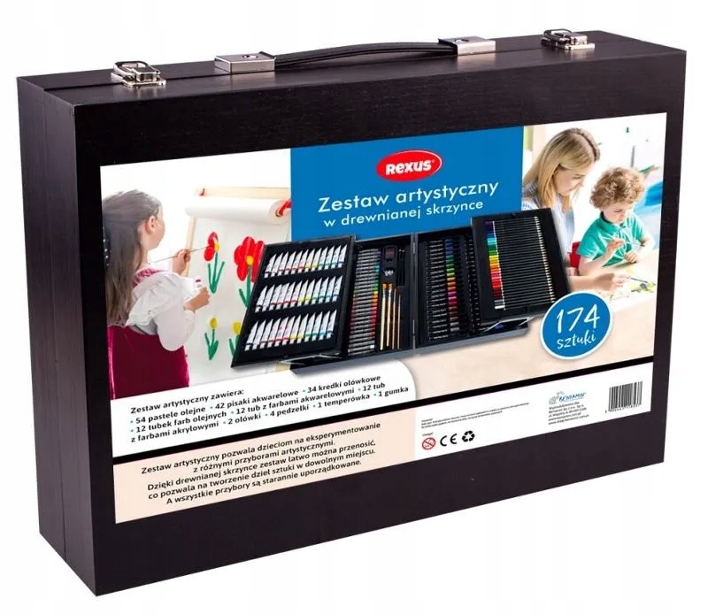Rexus, zestaw artystyczny w drewnianej skrzynce 174 el. ŁA121p Marka Rexus