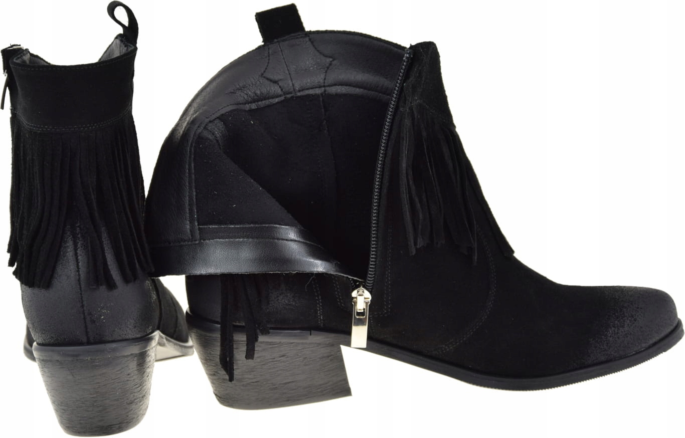 KOWBOJKI DAMSKIE SKÓRA NUBUK CZARNE 1452 NOWOŚĆ 41 Model Eleganckie i Stylowe Kowbojki Damskie