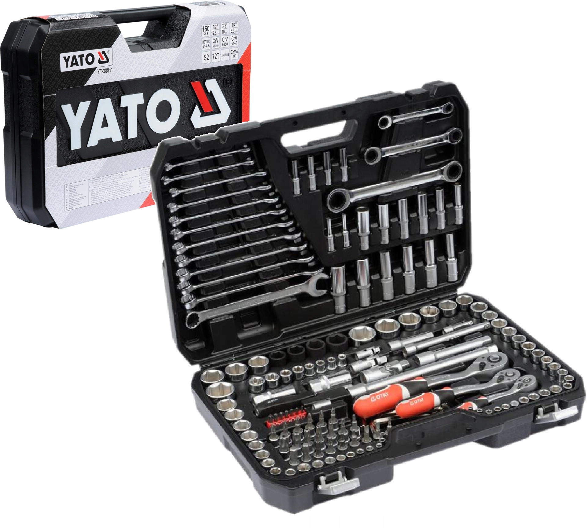 Sada Náradia Kľúče, Hlavice, Ploché Kľúče 1/4 3/8 1/2 1" 50 Ks YT-38811