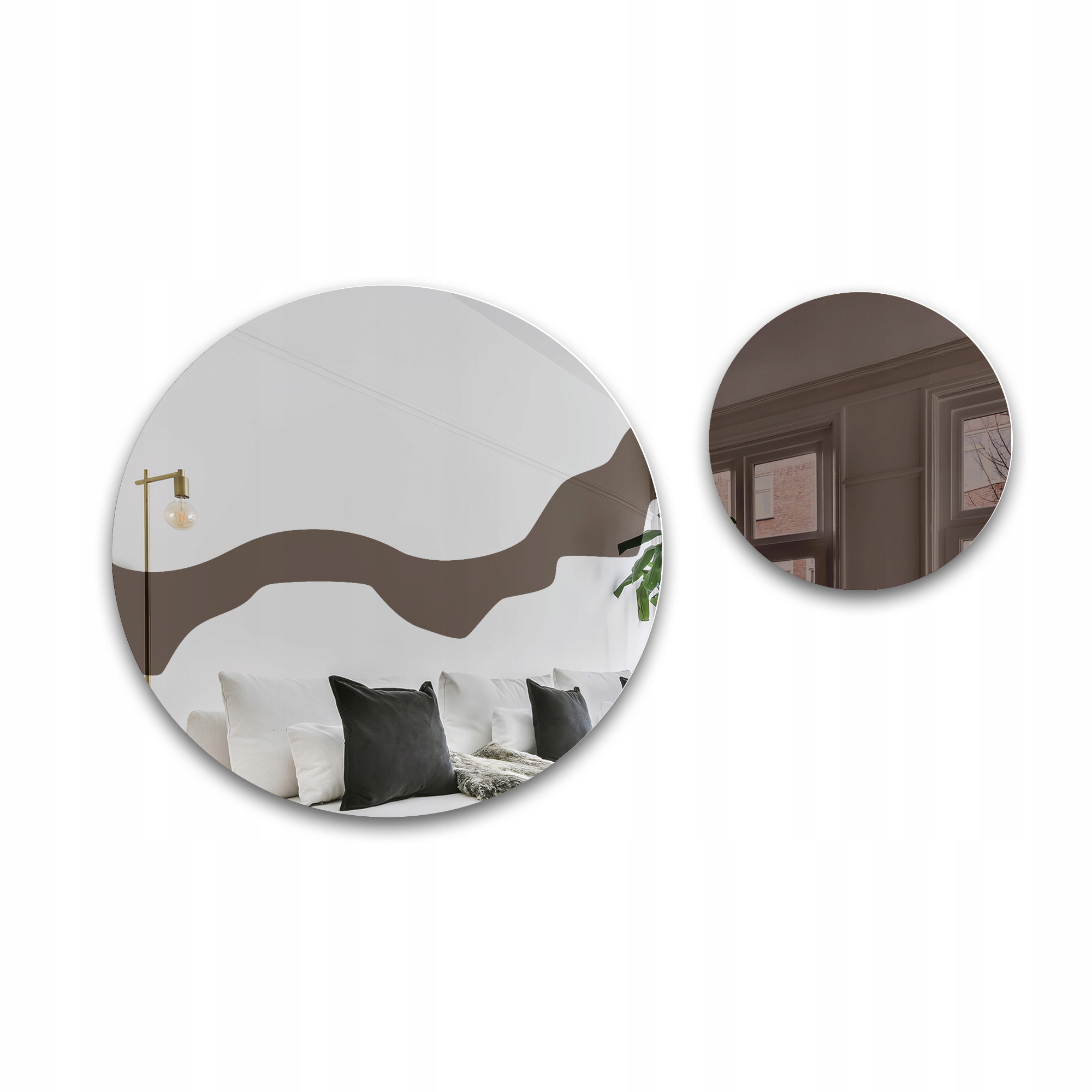 Sada kulatých zrcadel Mocha Nougat na hnědé tabuli Fi 55 Fi 100 cm