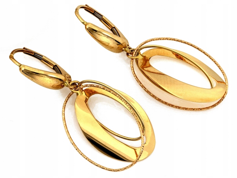 Náušnice Ze Zlata 585, závěsné, oválné, pohyblivé obruče, ideální jako dárek