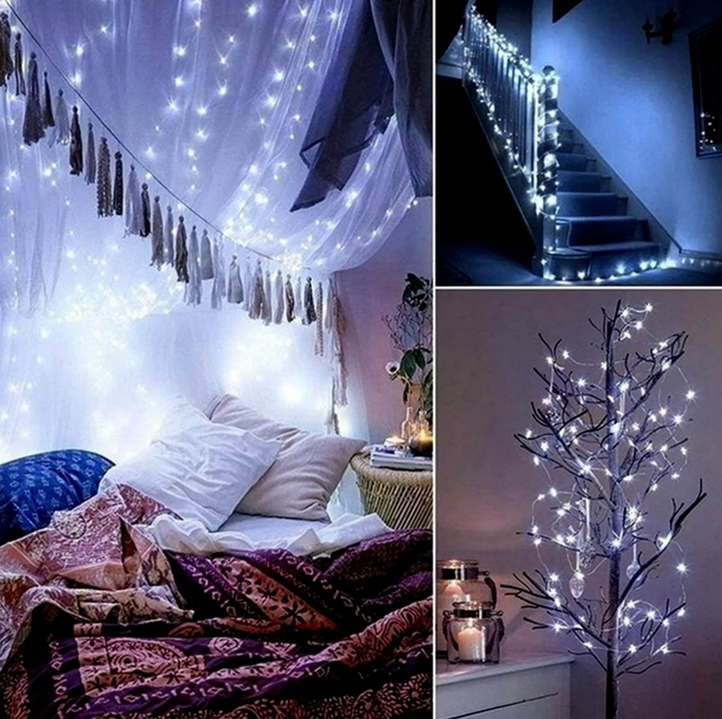 GIRLANDA SOLARNA DRUCIK LAMPKI OGRODOWE OZDOBA NA CHOINKĘ 200 LED ZIMNE Kolor srebrny