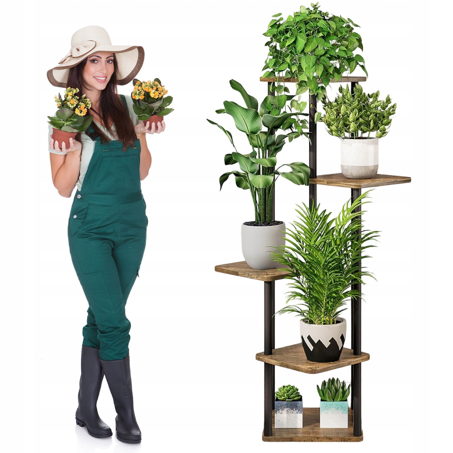 Stojanový Regál Pětiúrovňový Dřevěný Na Rostliny Knihy Balkon