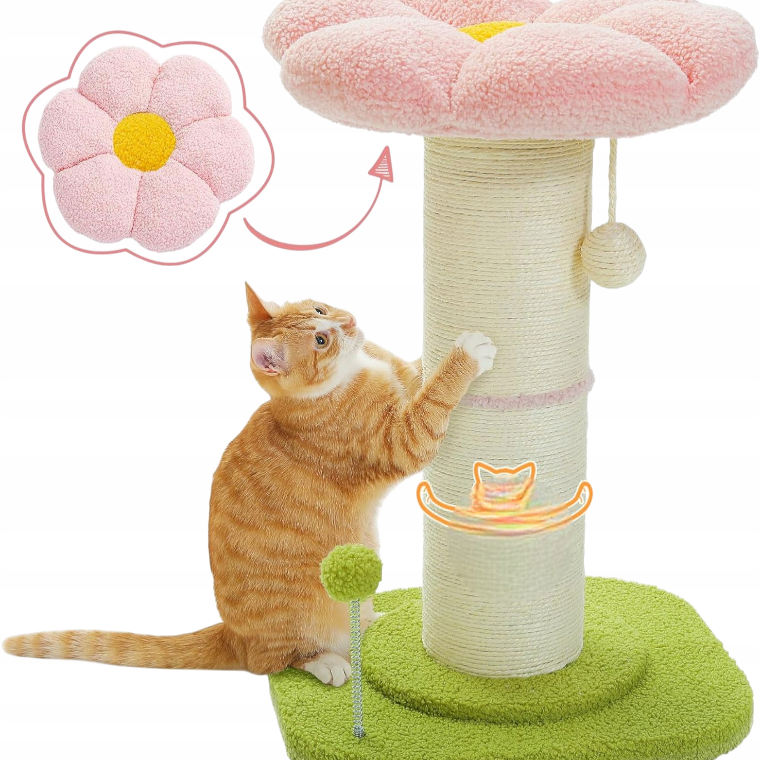 Pawz Road škrabadlo pro kočky květinové 60 cm tlustý sloupek 14 cm růžový Cat