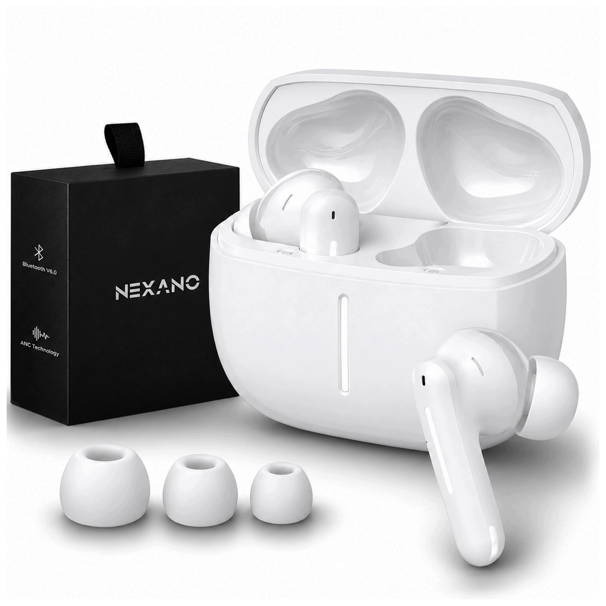 Słuchawki Bezprzewodowe Bluetooth 6.0 Anc Enc Dokanałowe Douszne Bass Białe