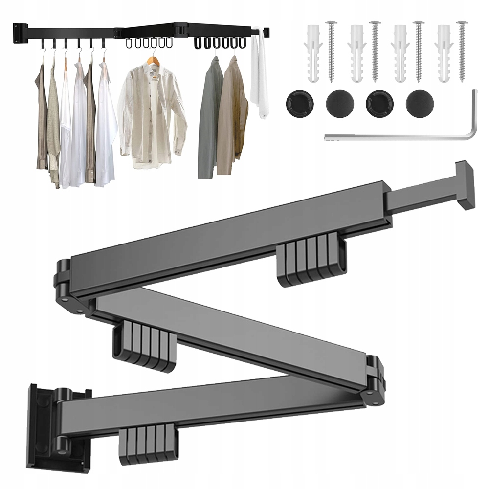 Levně Výsuvný Alu Věšák Na Oblečení A Přikrývky 3 Skládací Sekce Černý 1.2 M