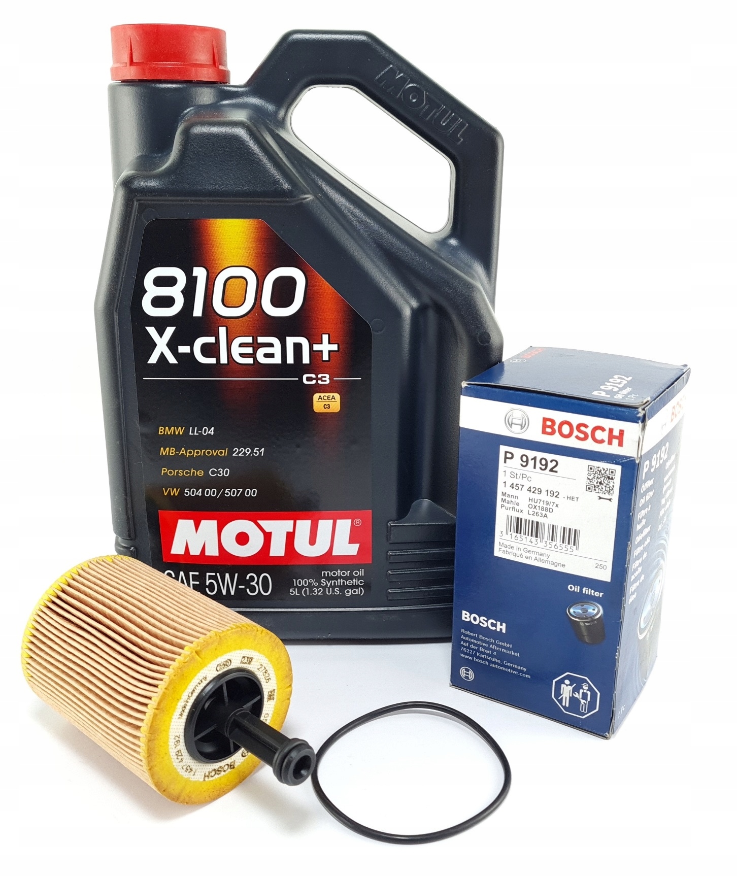 Sada Olej Motul 8100 X-clean+ 5V30 5 L Olejový Filtr Bosch 1.4 1.9 2.0 Tdi